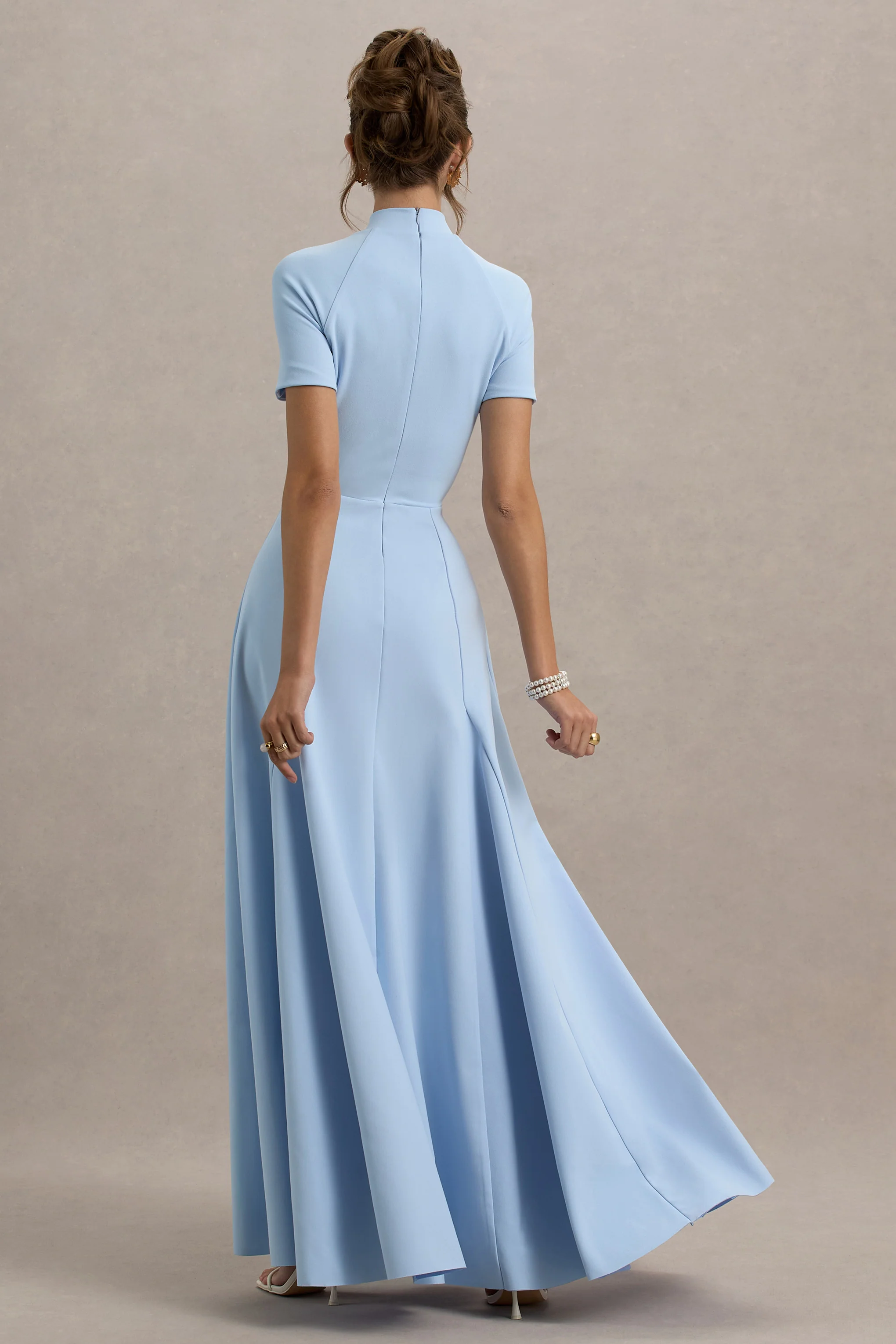 Alea | Powder Blue High-Neck Short-Sleeve Maxi Dress