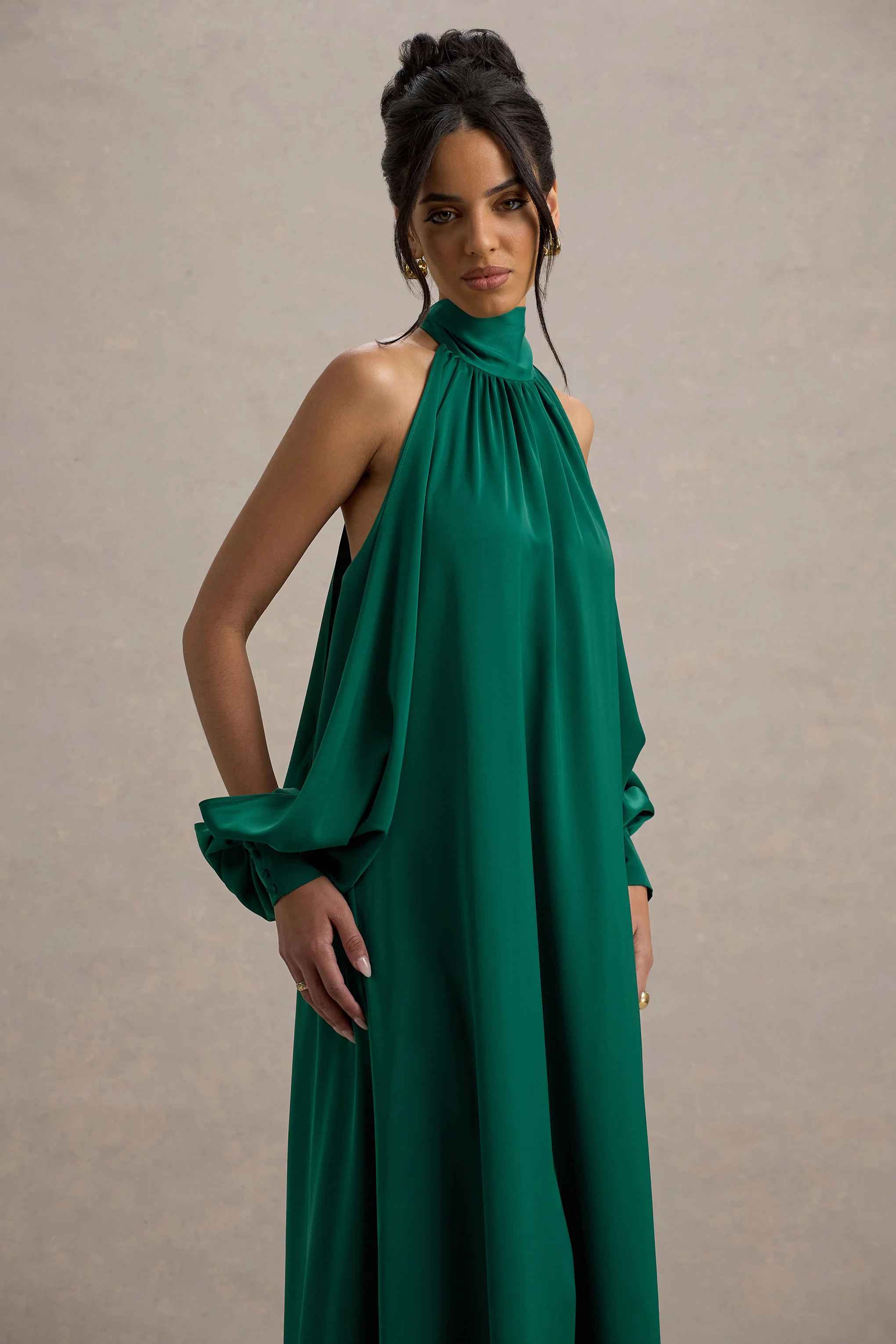 10524-baila-bottle-green-satin-high-neck-cape-sleeve-maxi-dress-1.webp