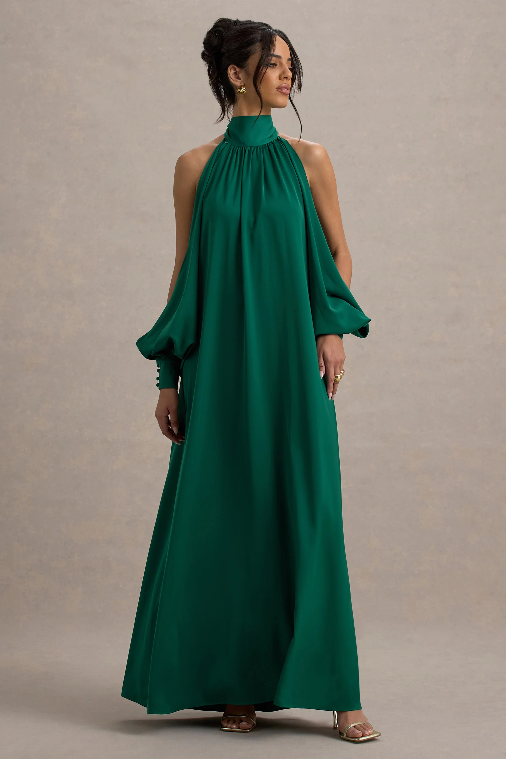 10524-baila-bottle-green-satin-high-neck-cape-sleeve-maxi-dress-1.webp