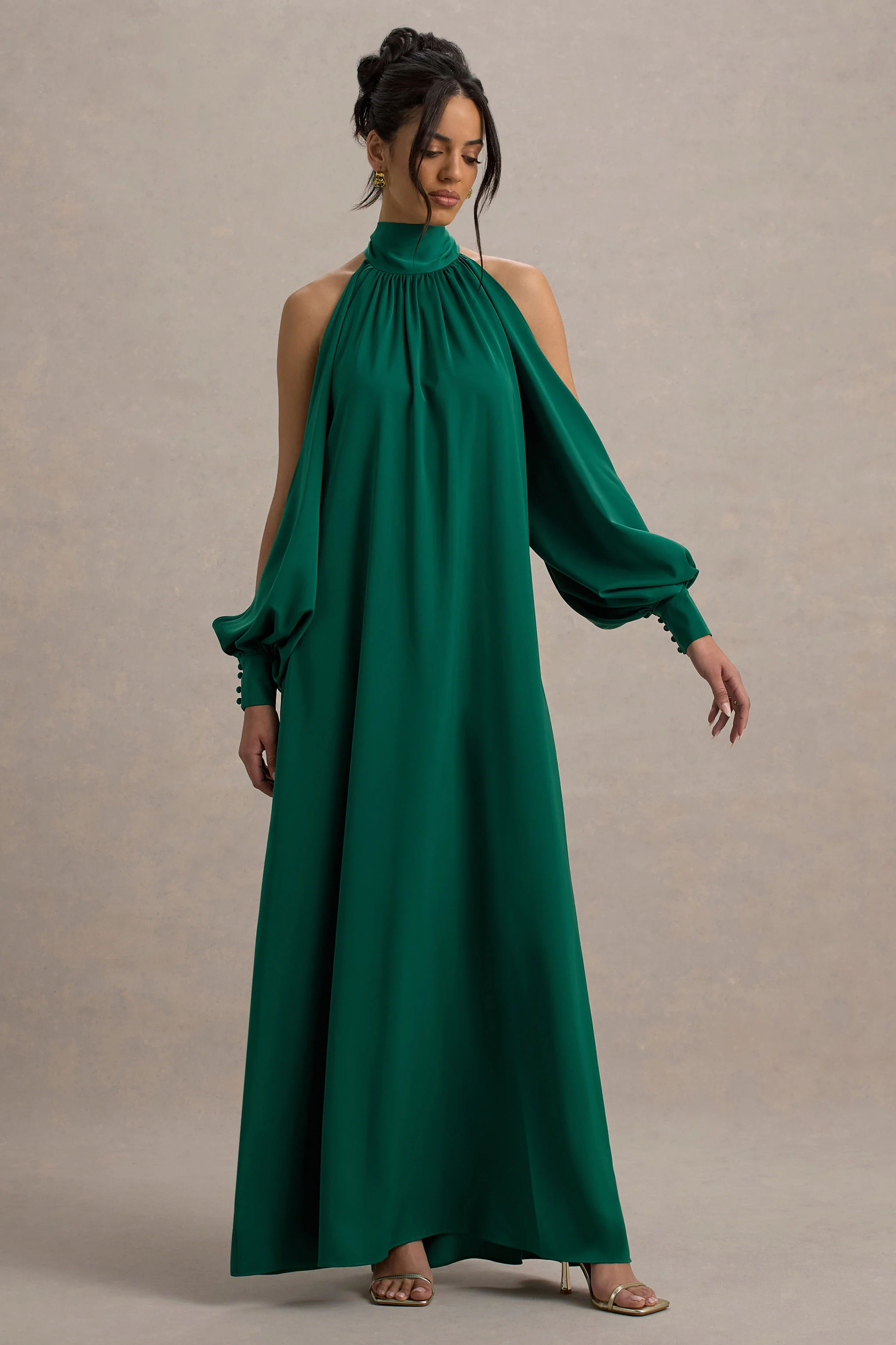 10524-baila-bottle-green-satin-high-neck-cape-sleeve-maxi-dress-1.webp