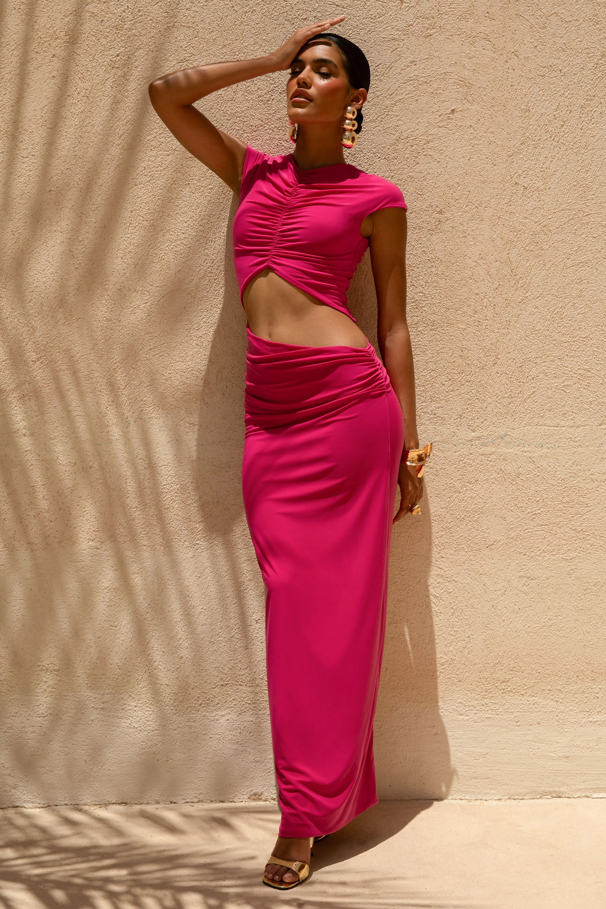 11264-pia-hot-pink-short-sleeve-maxi-dress-with-cut-out-1.webp