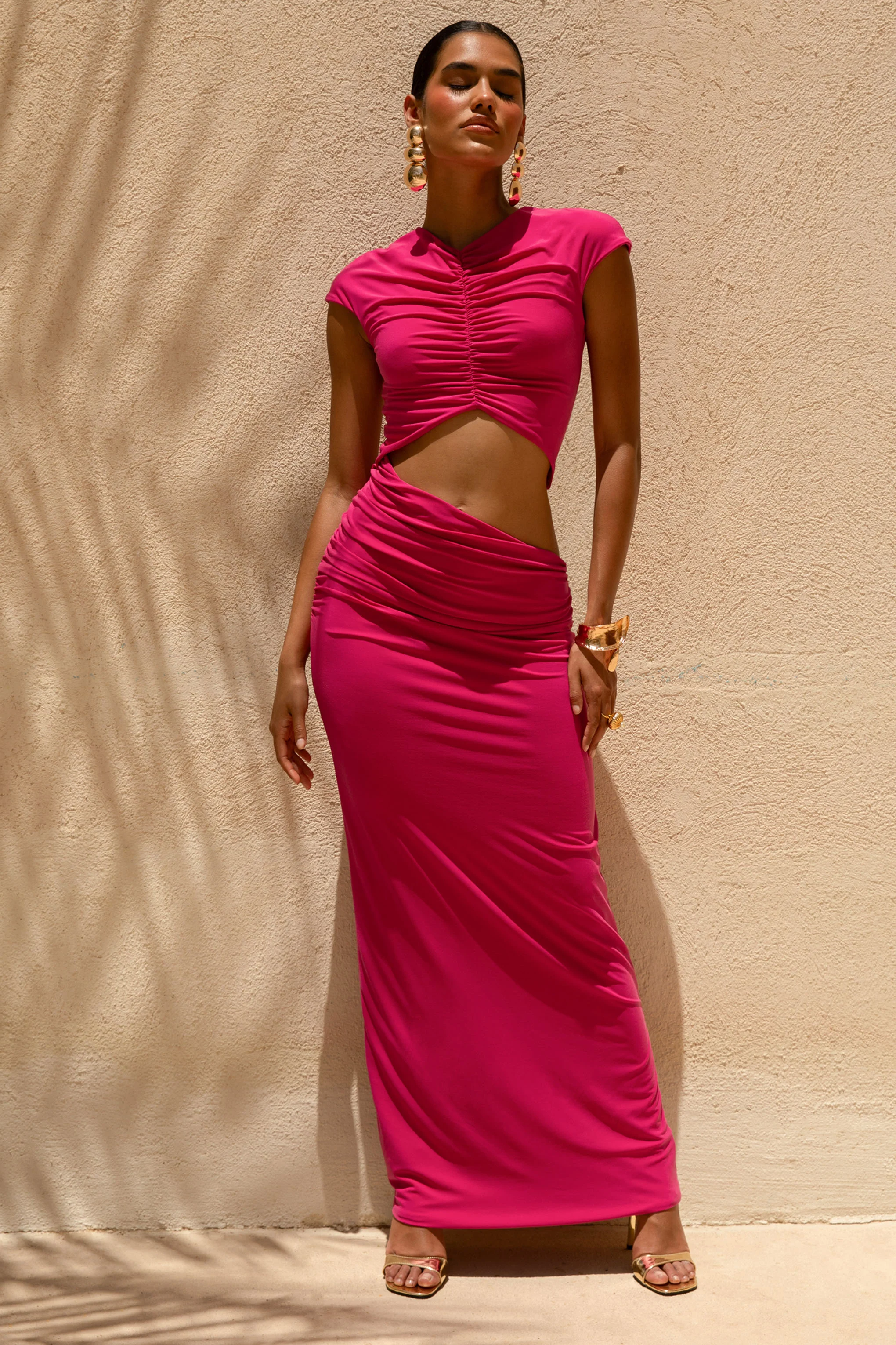 11264-pia-hot-pink-short-sleeve-maxi-dress-with-cut-out-1.webp