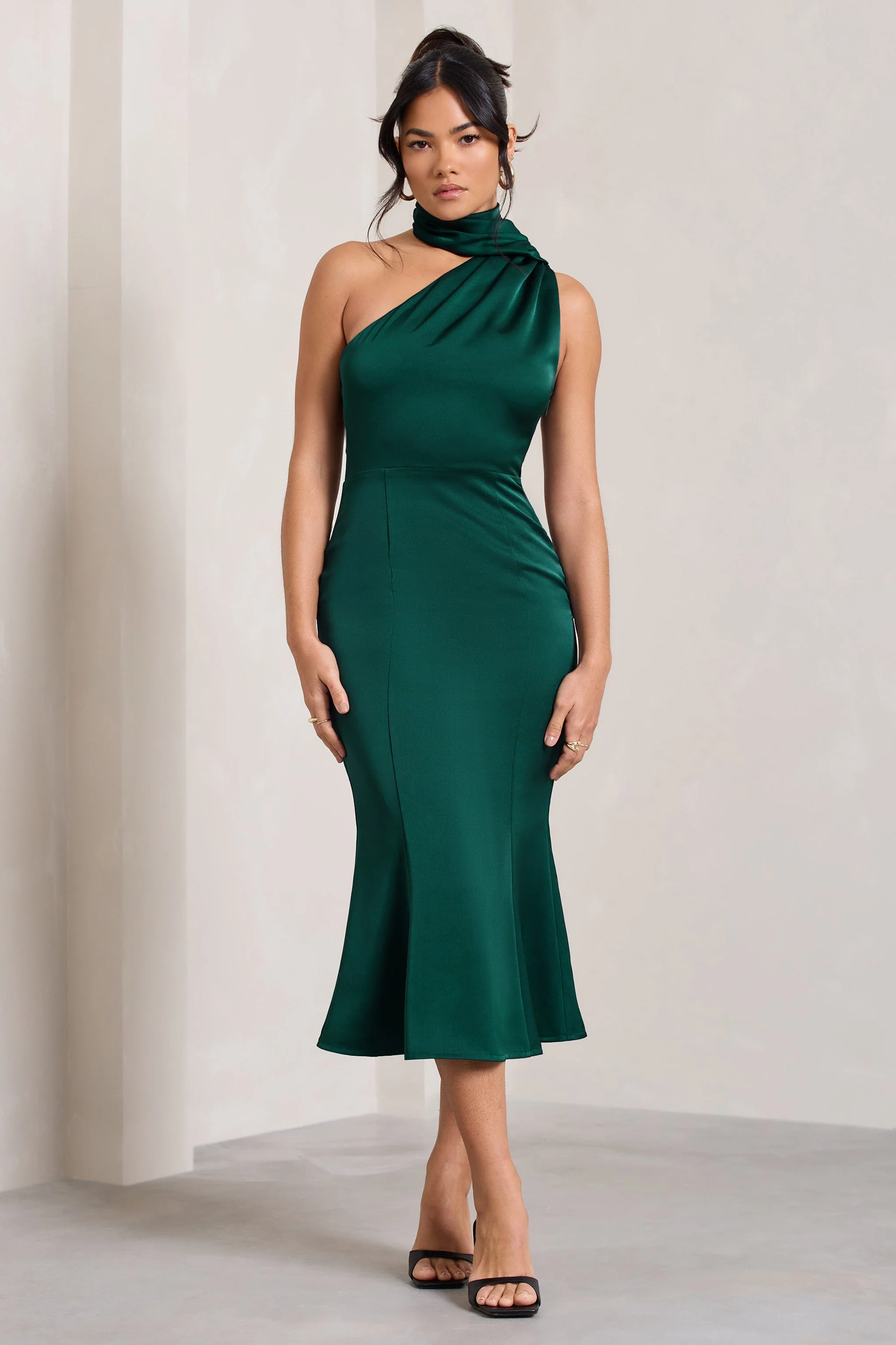 1161-golden-girl-bottle-green-satin-one-shoulder-high-neck-flared-midi-dress-1.webp