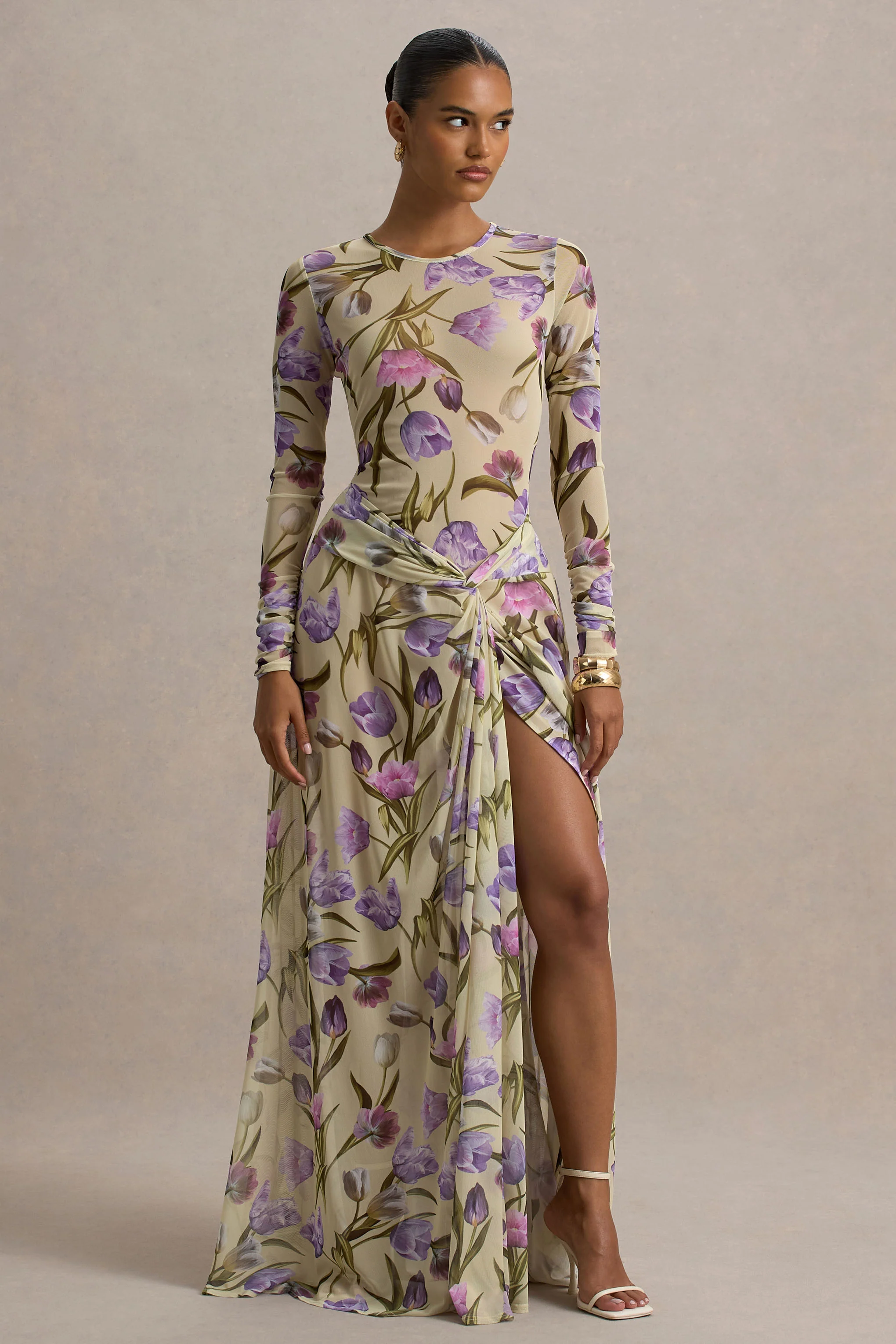 11734-koami-yellow-floral-sheer-mesh-long-sleeve-ruched-maxi-dress-with-high-split-1.webp