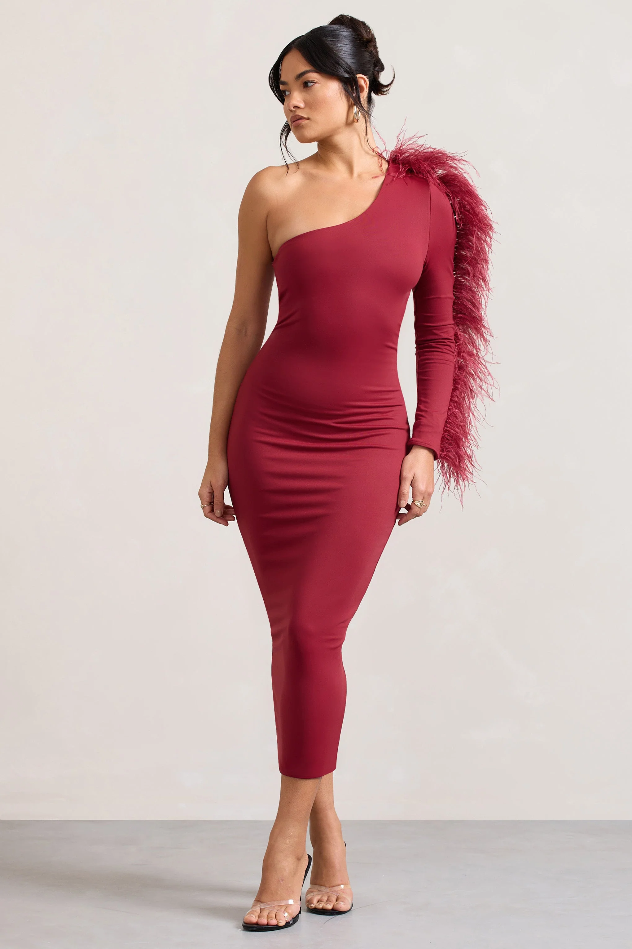 1398-wild-one-burgundy-one-shoulder-bodycon-midi-dress-with-feather-trimmed-sleeve-1.webp
