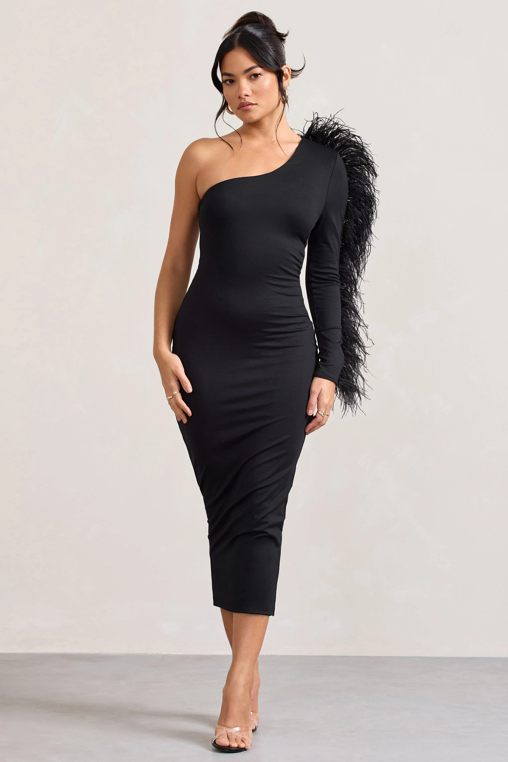 1405-wild-one-black-one-shoulder-bodycon-midi-dress-with-feather-trimmed-sleeve-1.webp