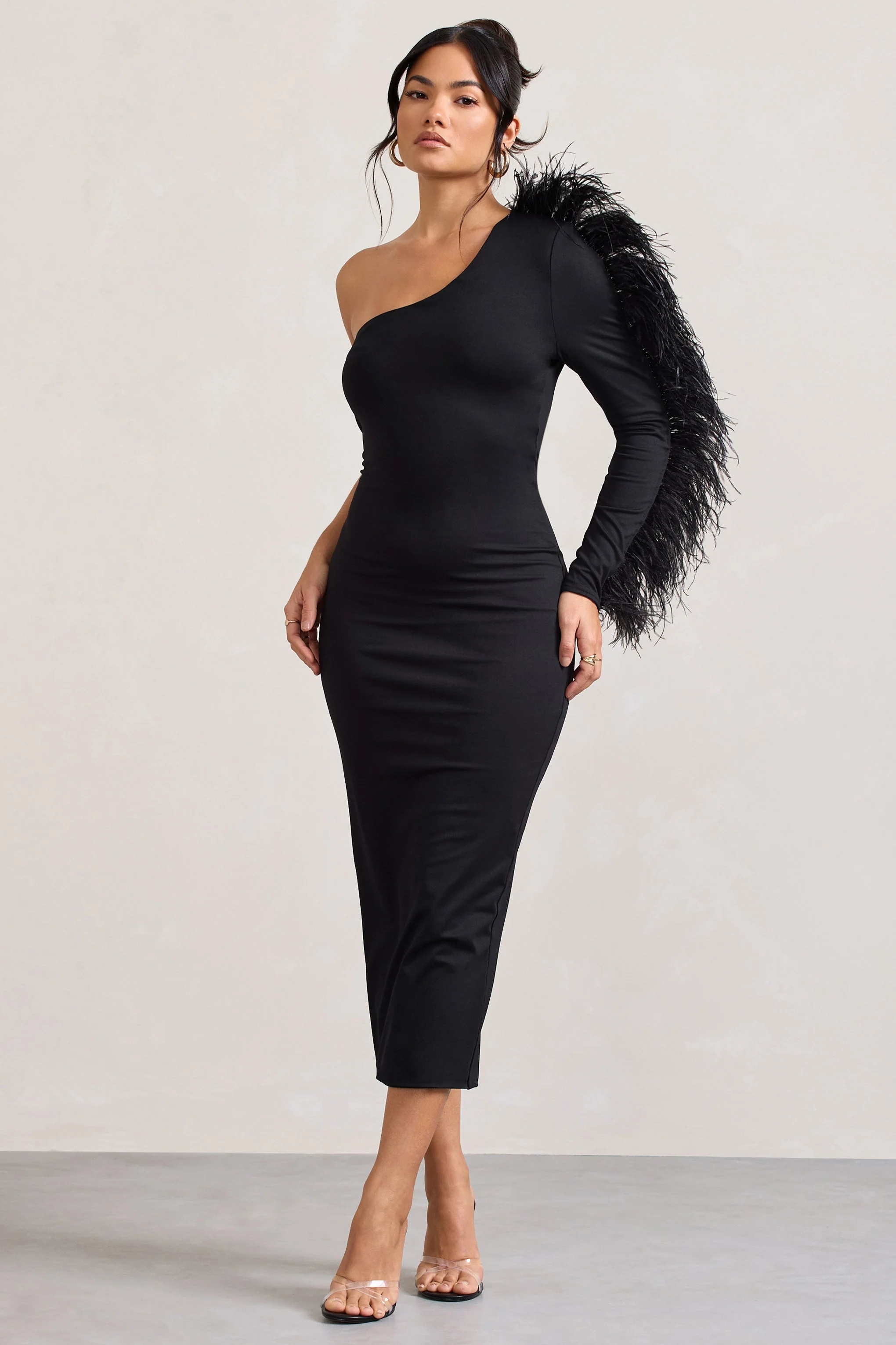 1405-wild-one-black-one-shoulder-bodycon-midi-dress-with-feather-trimmed-sleeve-1.webp