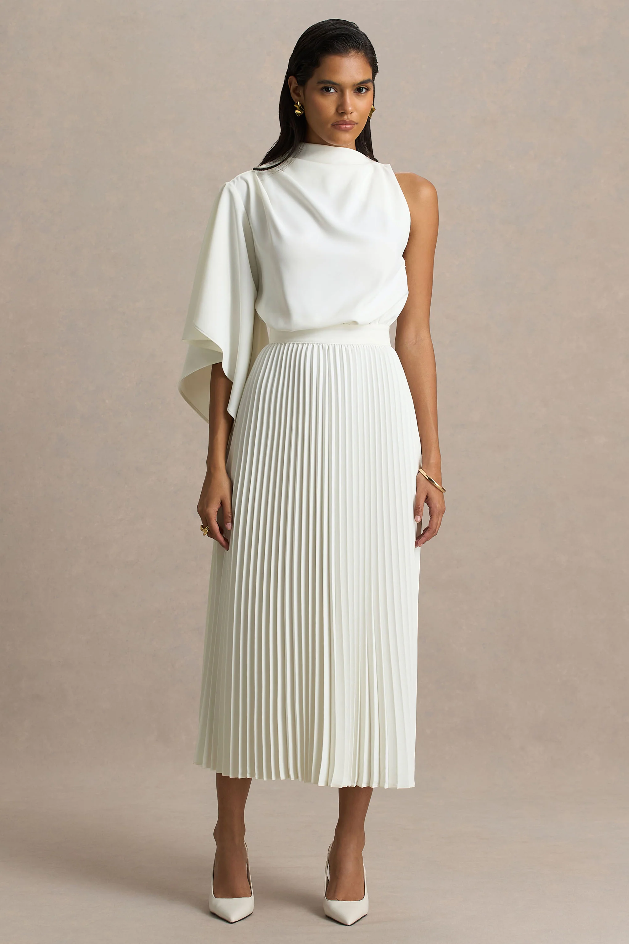 14689-jimena-cream-high-neck-midi-dress-with-one-long-sleeve-and-pleated-detailing-1.webp