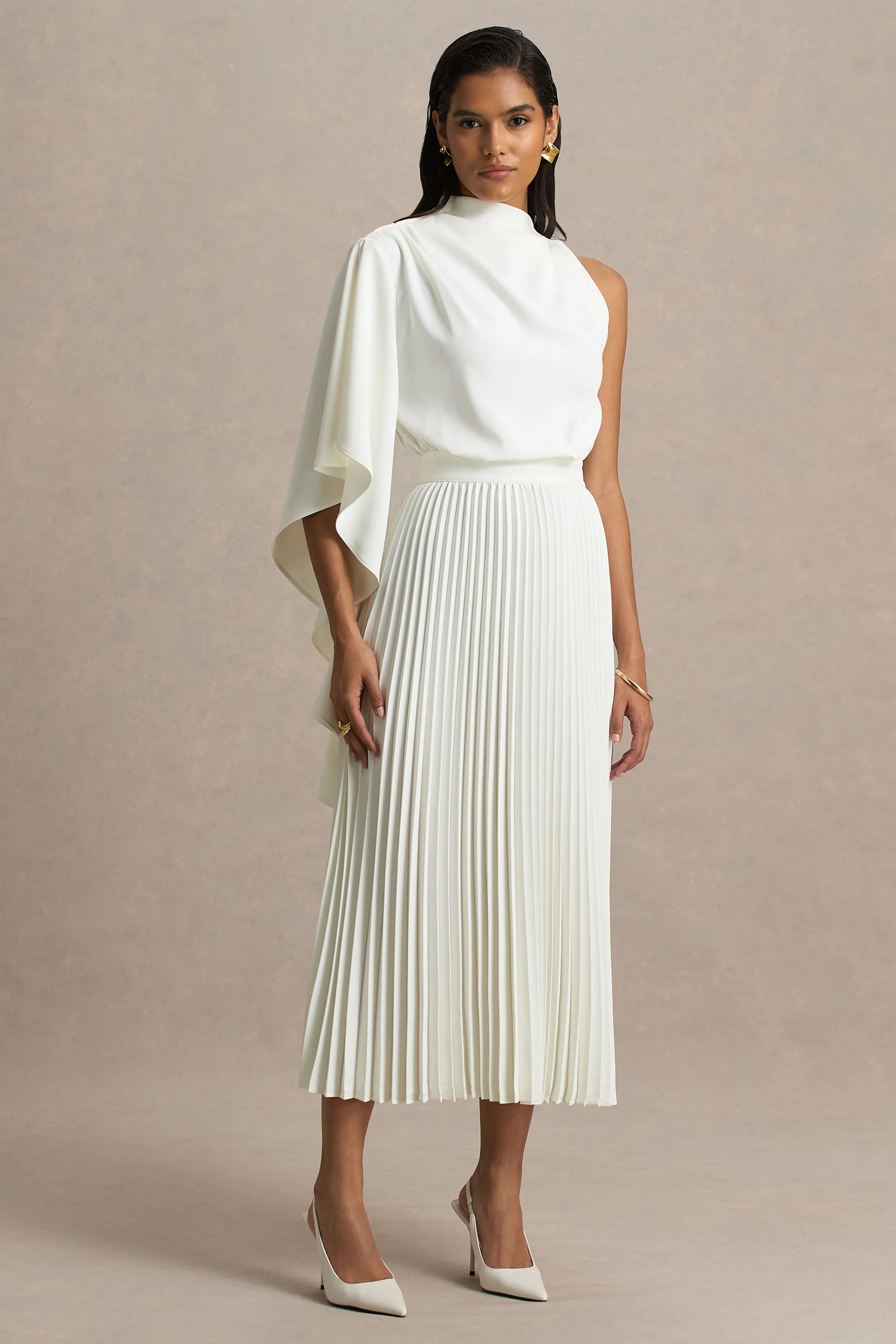 14689-jimena-cream-high-neck-midi-dress-with-one-long-sleeve-and-pleated-detailing-1.webp