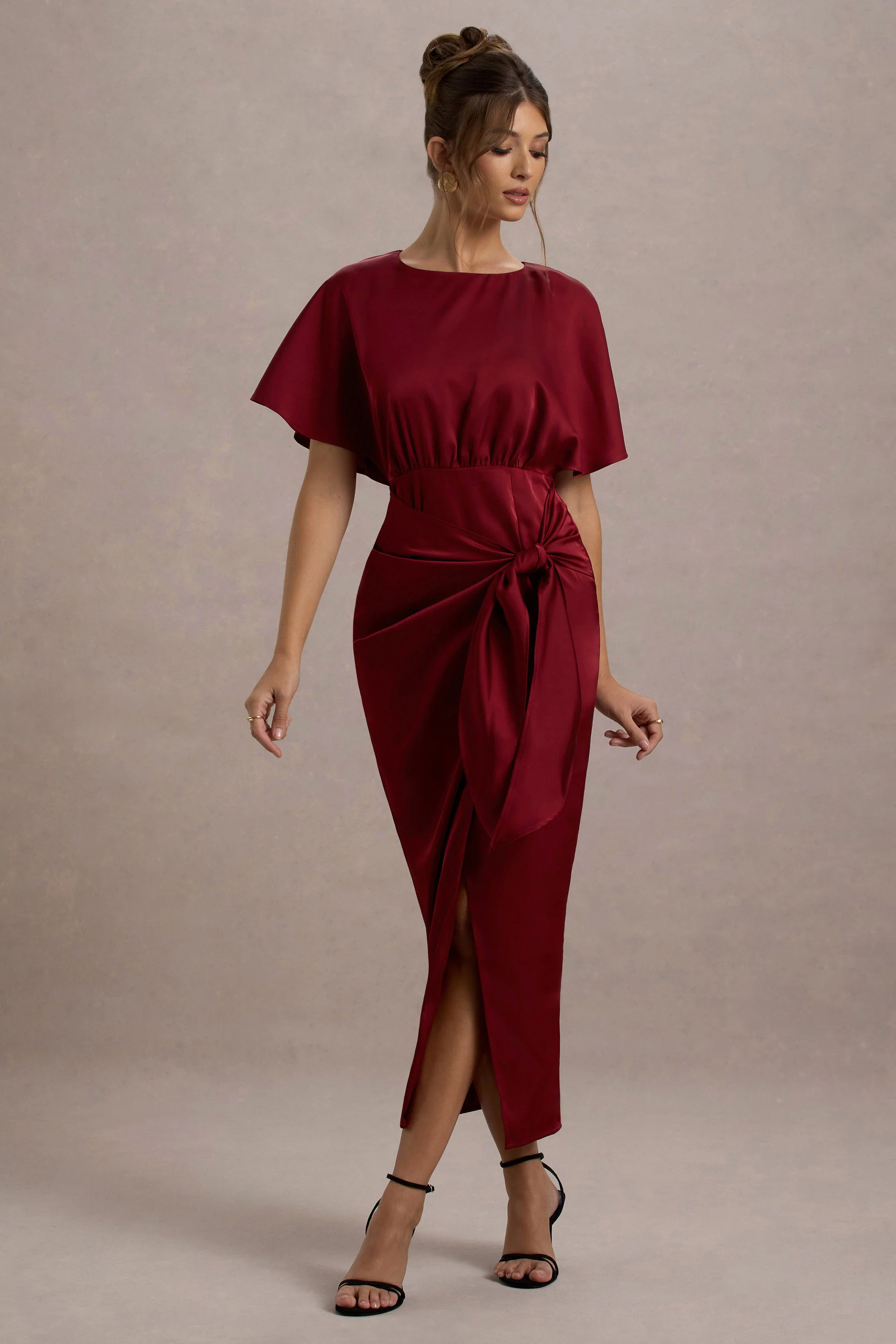 Mika | Port Satin Short-Sleeve Wrap Midi Dress