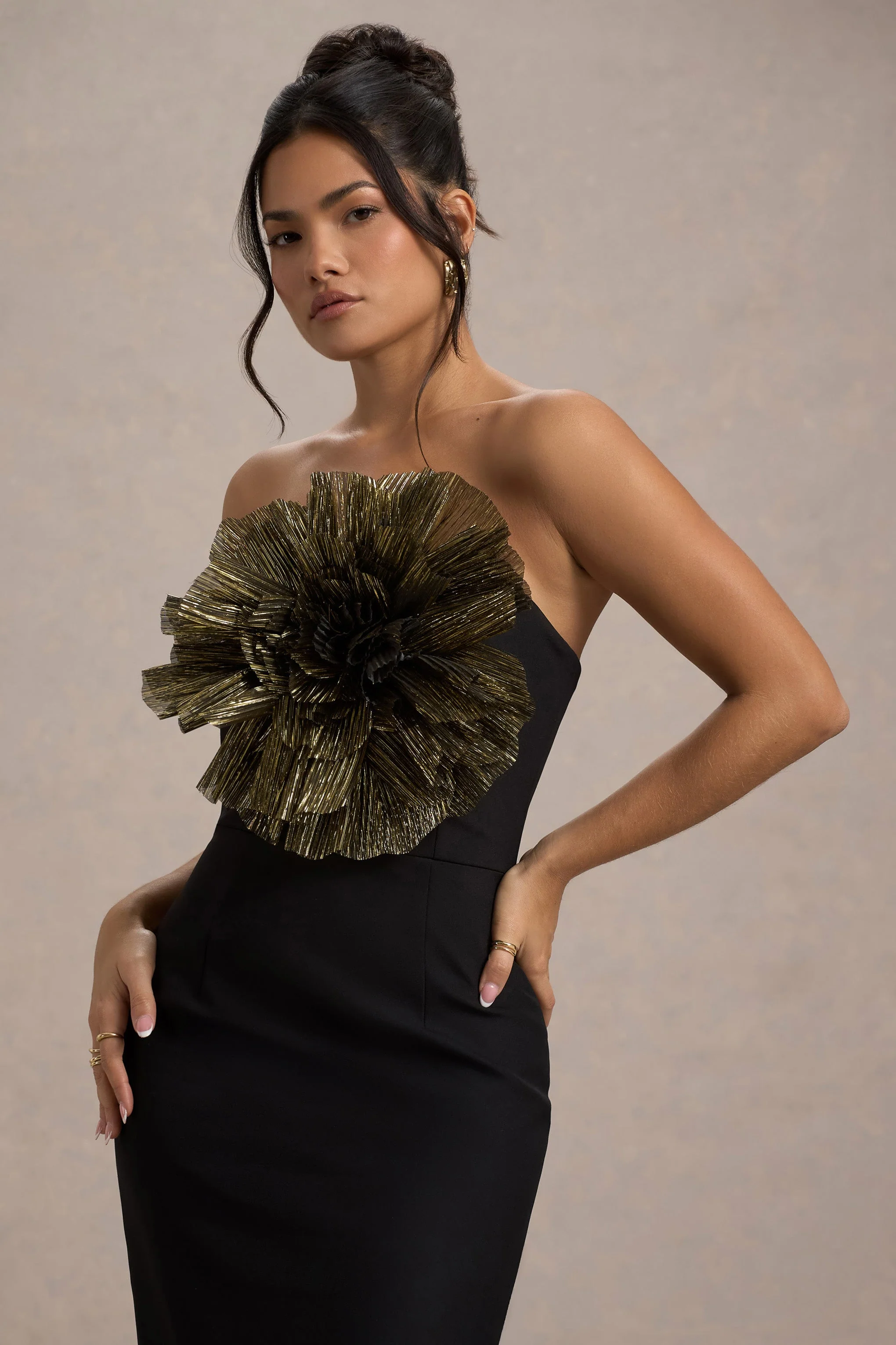 15858-moya-black-gold-bodycon-midi-dress-with-corsage-detail-1.webp