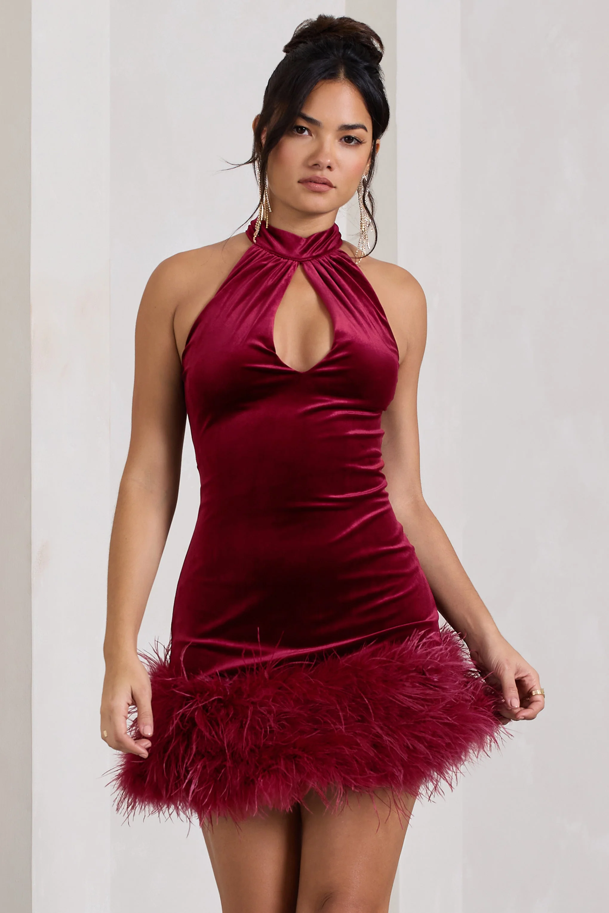 1587-tillie-berry-velvet-high-neck-trapeze-mini-dress-with-feather-hem-detail-1.webp