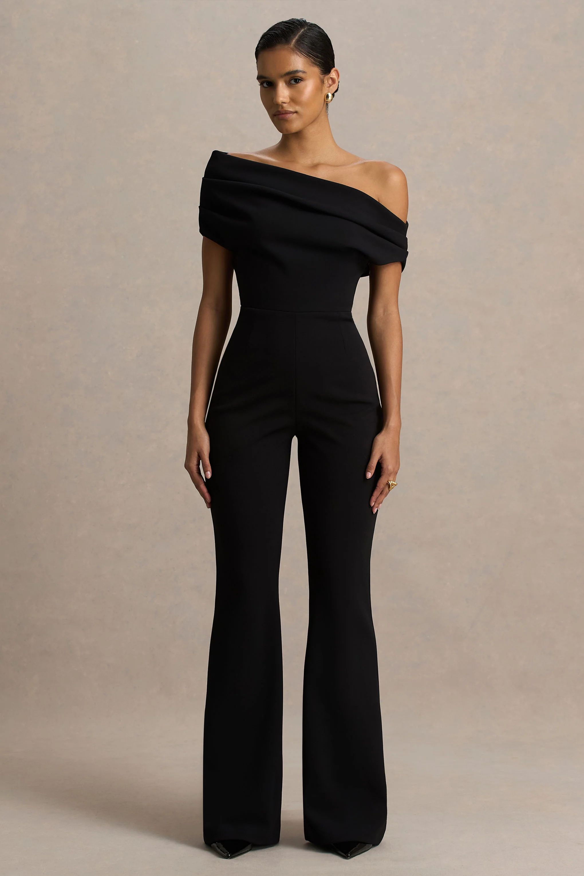 Alexandra | Black Asymmetric Draped Jumpsuit