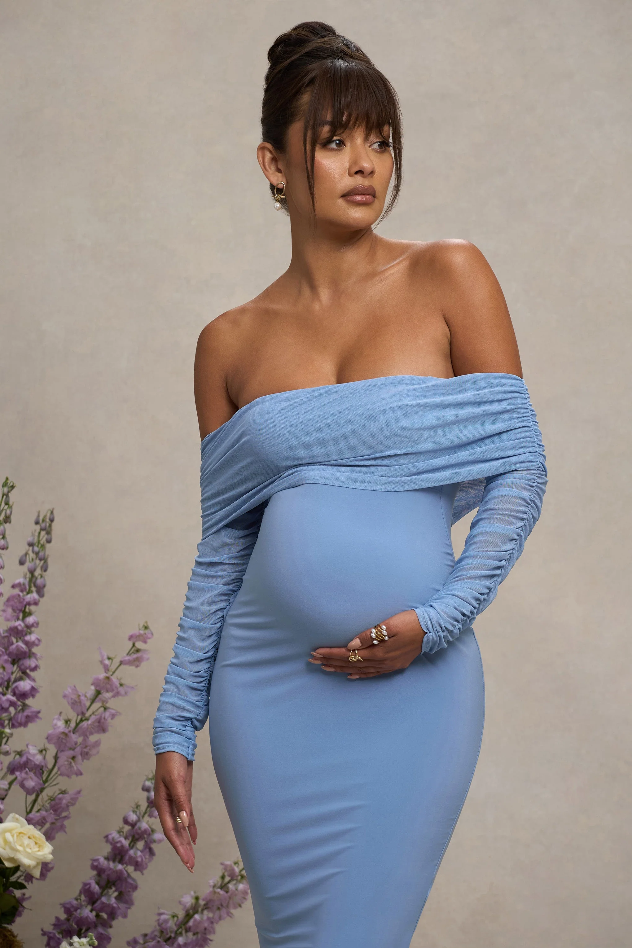 16818-patiently-waiting-powder-blue-maternity-ruched-mesh-bardot-midi-dress-1.webp