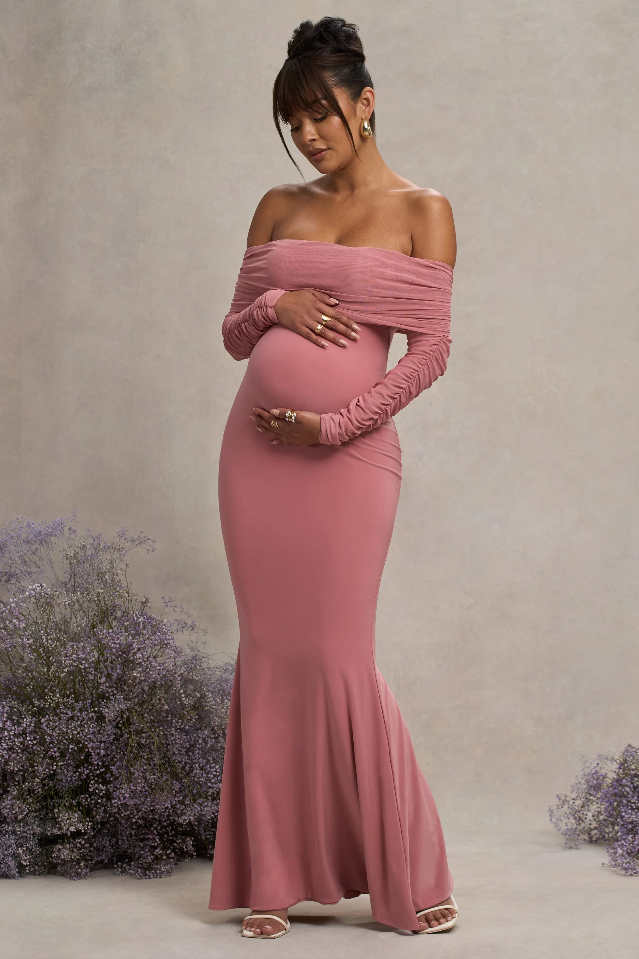 16892-pretty-perfect-blush-pink-maternity-ruched-mesh-bardot-maxi-dress-1.webp
