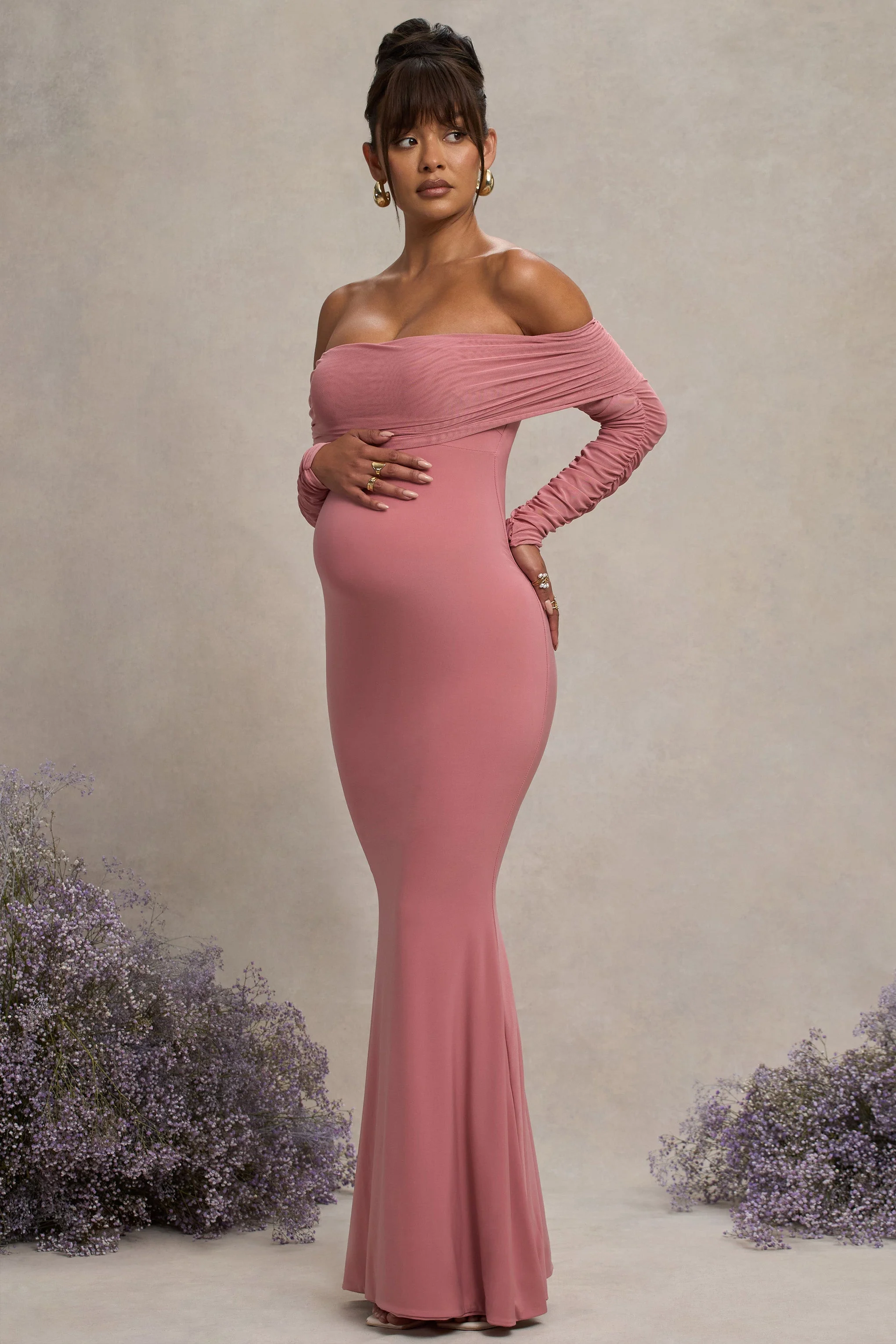 16892-pretty-perfect-blush-pink-maternity-ruched-mesh-bardot-maxi-dress-1.webp