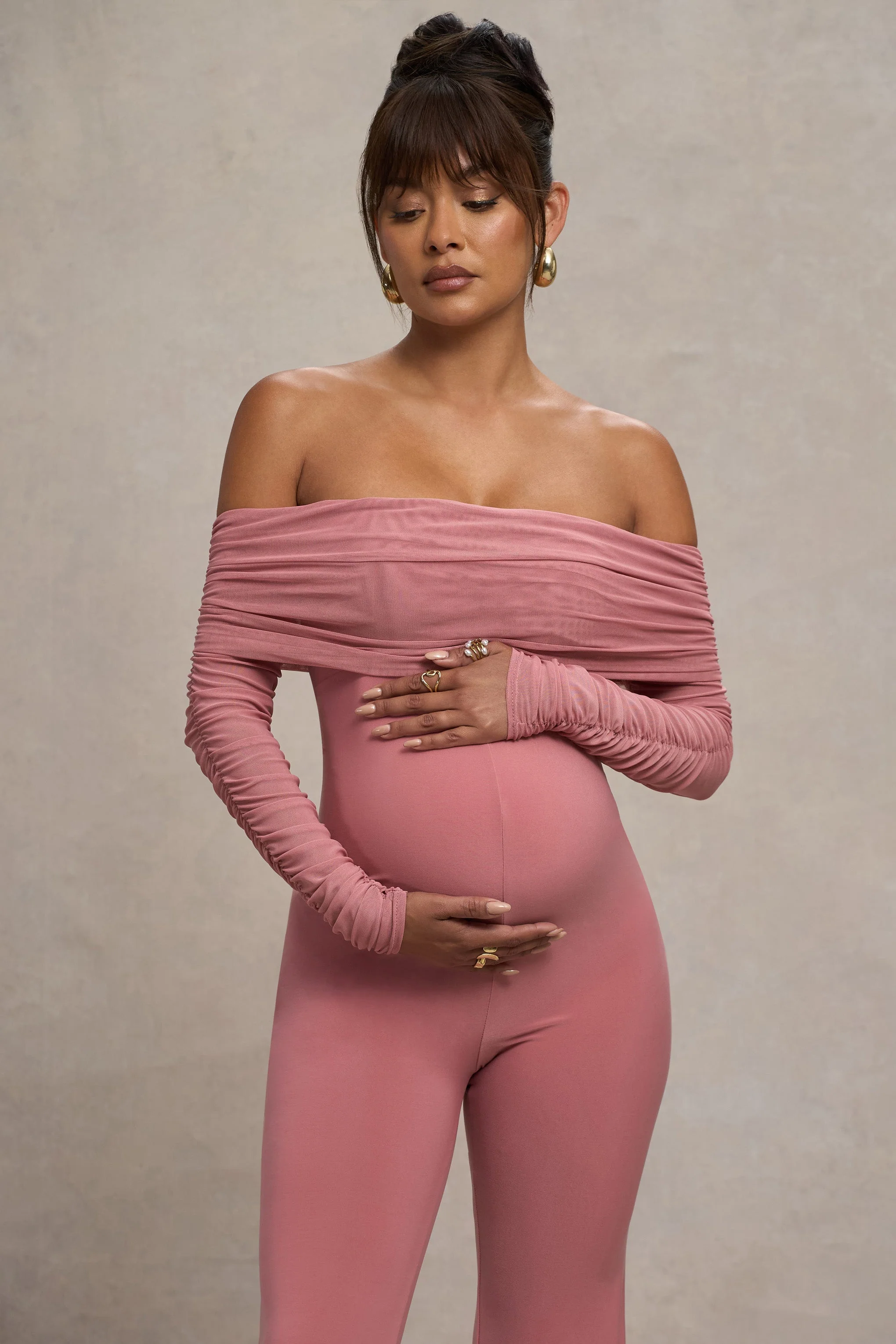 17004-count-down-blush-pink-maternity-ruched-mesh-bardot-jumpsuit-1.webp