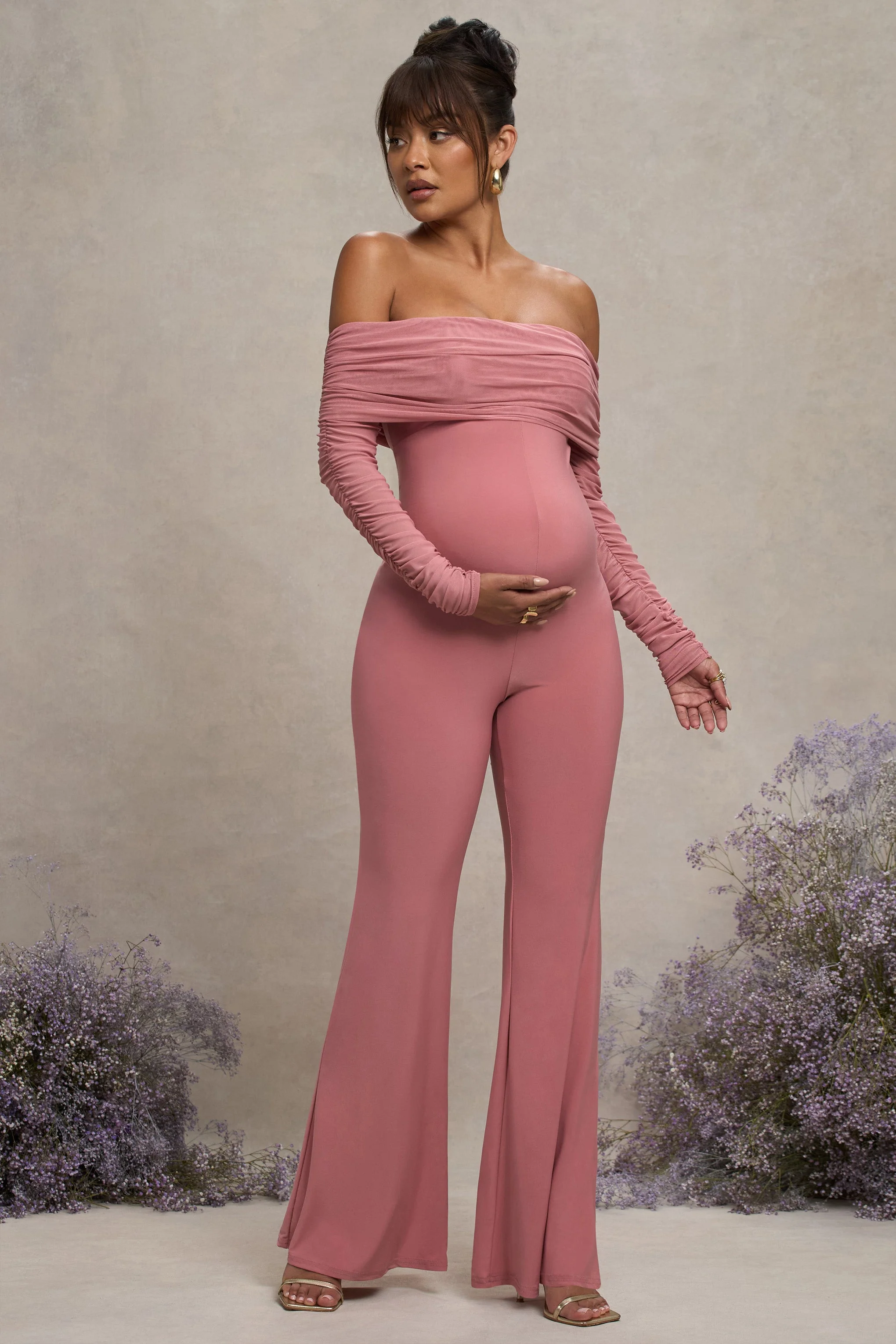 17004-count-down-blush-pink-maternity-ruched-mesh-bardot-jumpsuit-1.webp