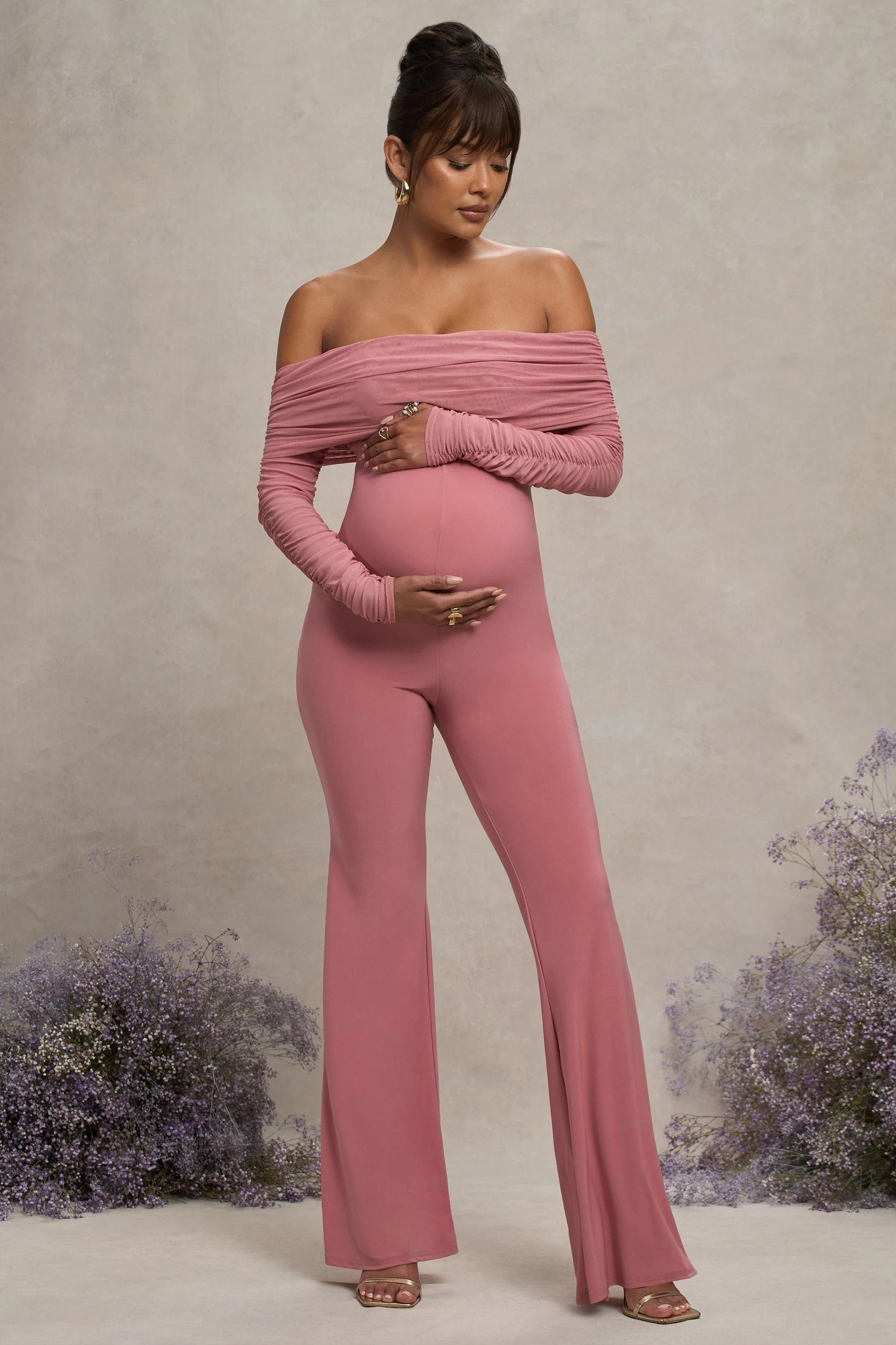 17004-count-down-blush-pink-maternity-ruched-mesh-bardot-jumpsuit-1.webp