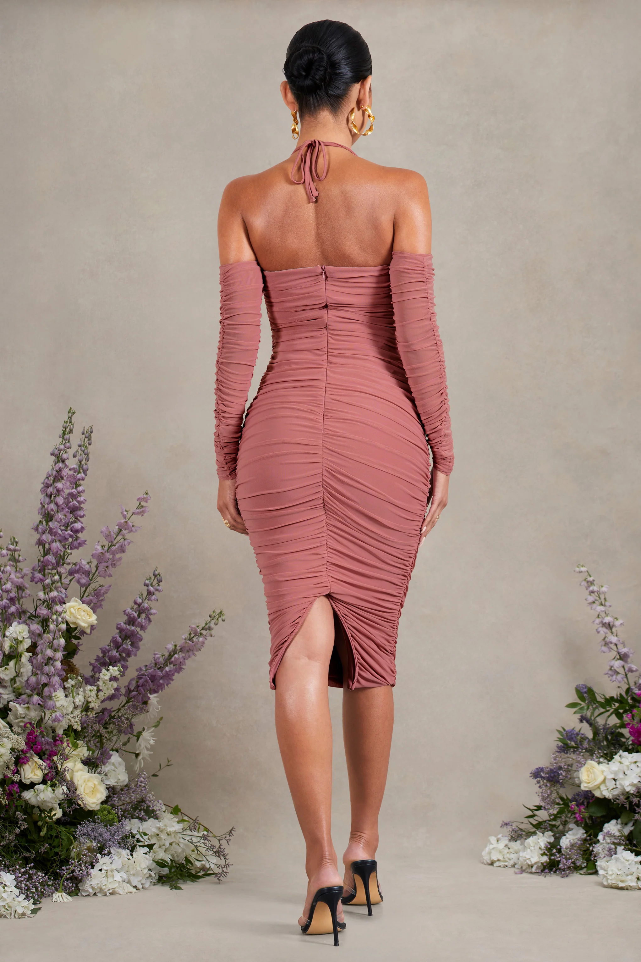 17294-pixie-blush-pink-ruched-long-sleeved-halter-neck-maternity-midi-dress-1.webp