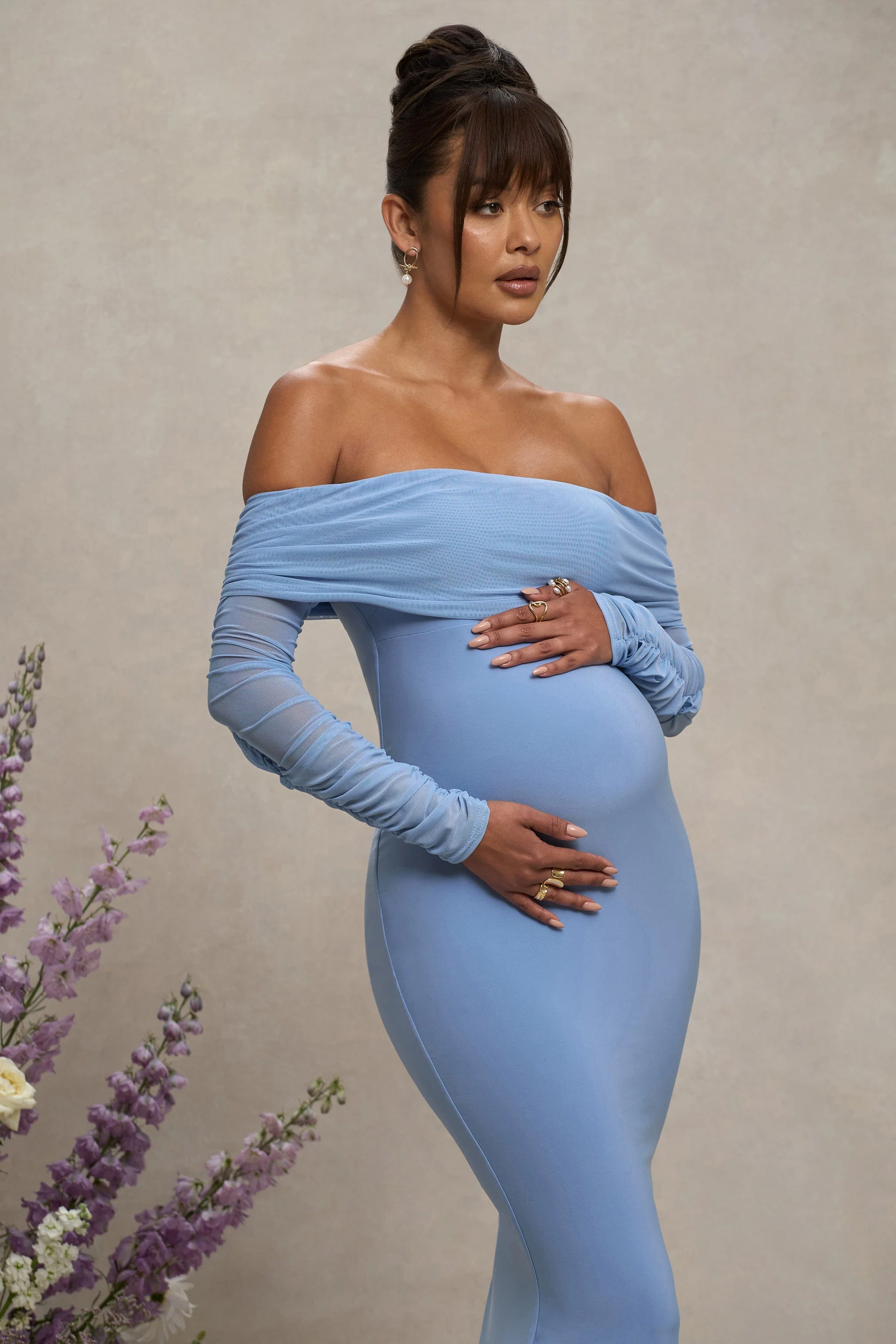 17427-pretty-perfect-powder-blue-maternity-ruched-mesh-bardot-maxi-dress-1.webp