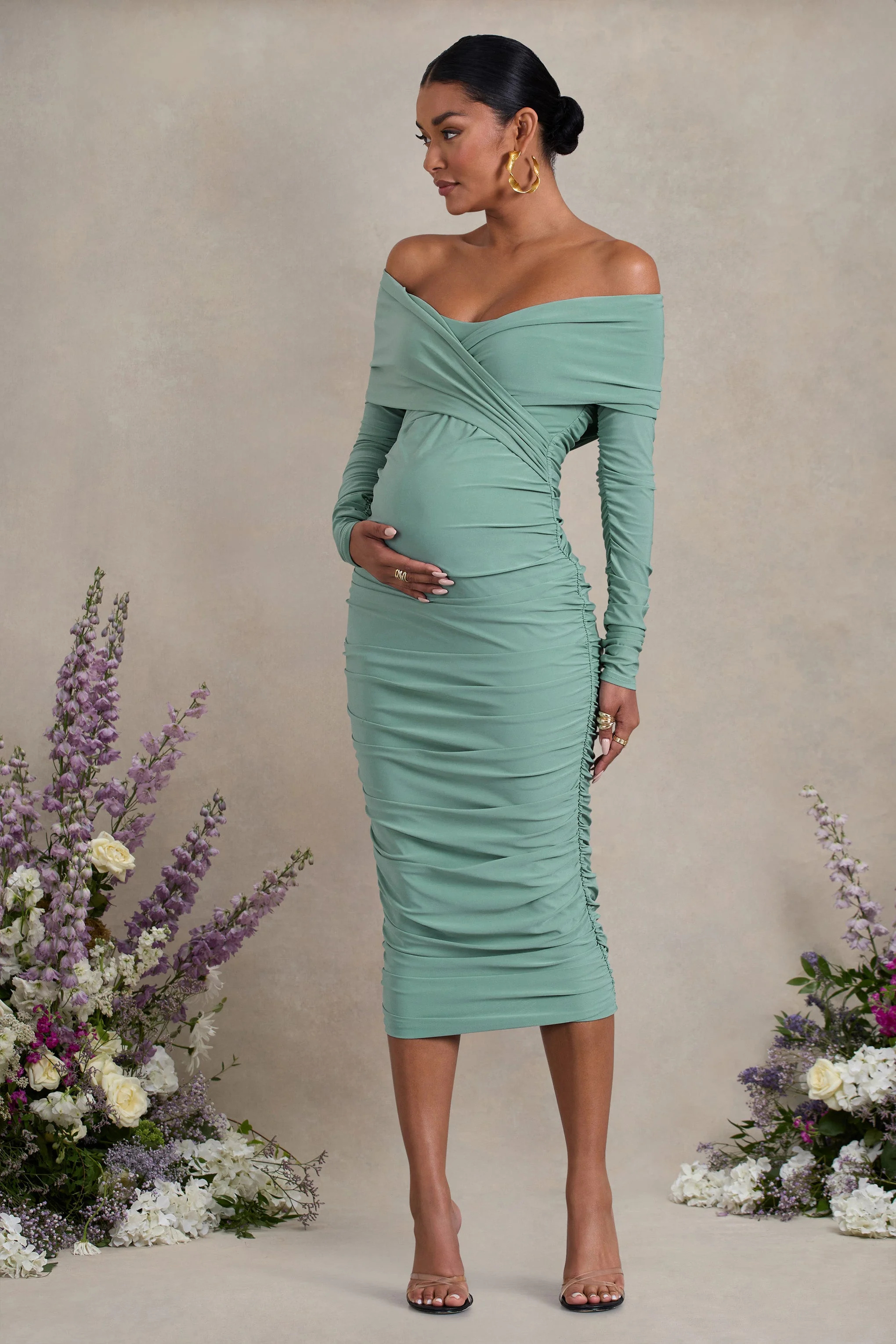 17471-davina-sage-ruched-twist-bardot-long-sleeve-maternity-midi-dress-1.webp