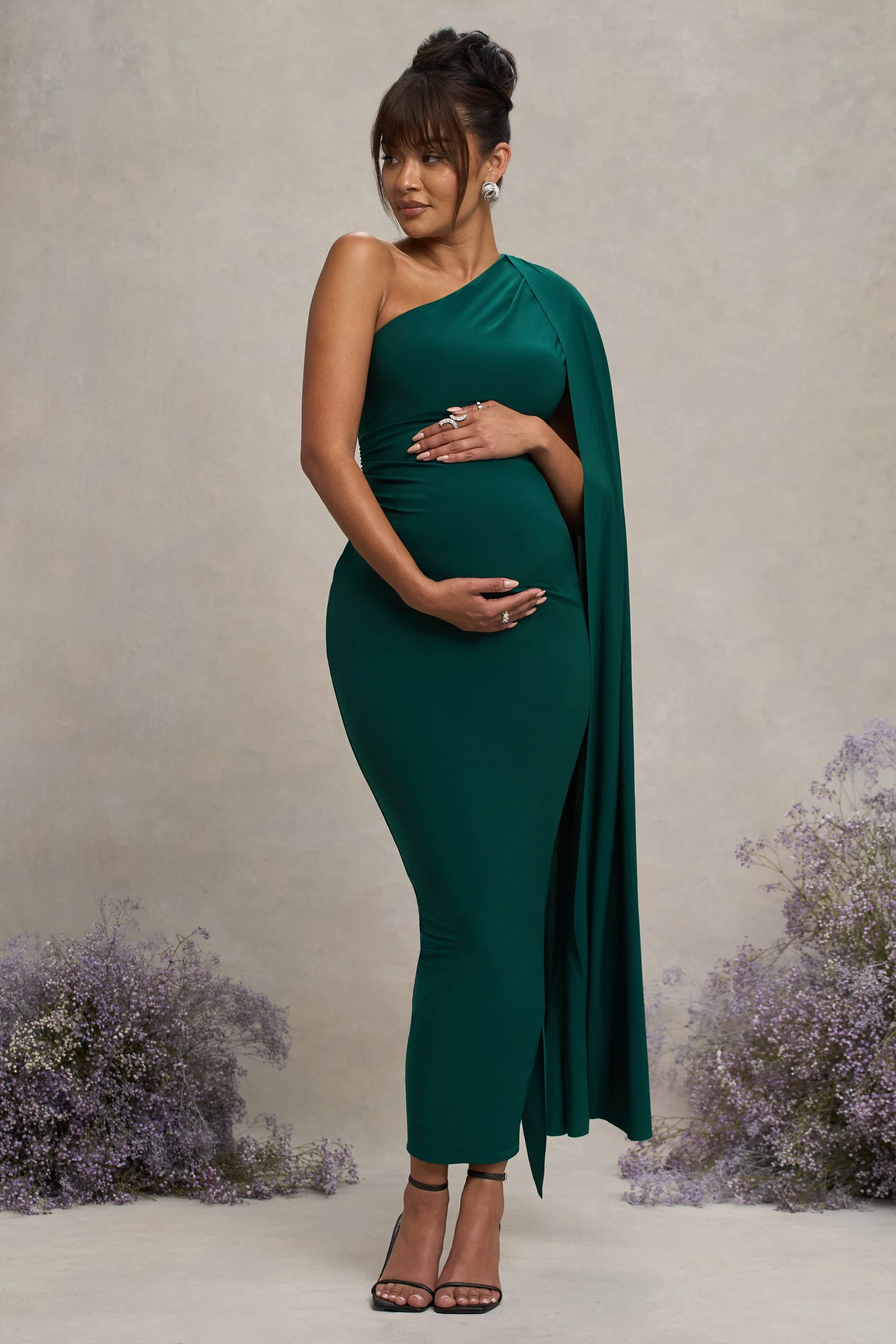 17605-amaryllis-bottle-green-maternity-one-shoulder-maxi-dress-with-cape-sleeve-1.webp