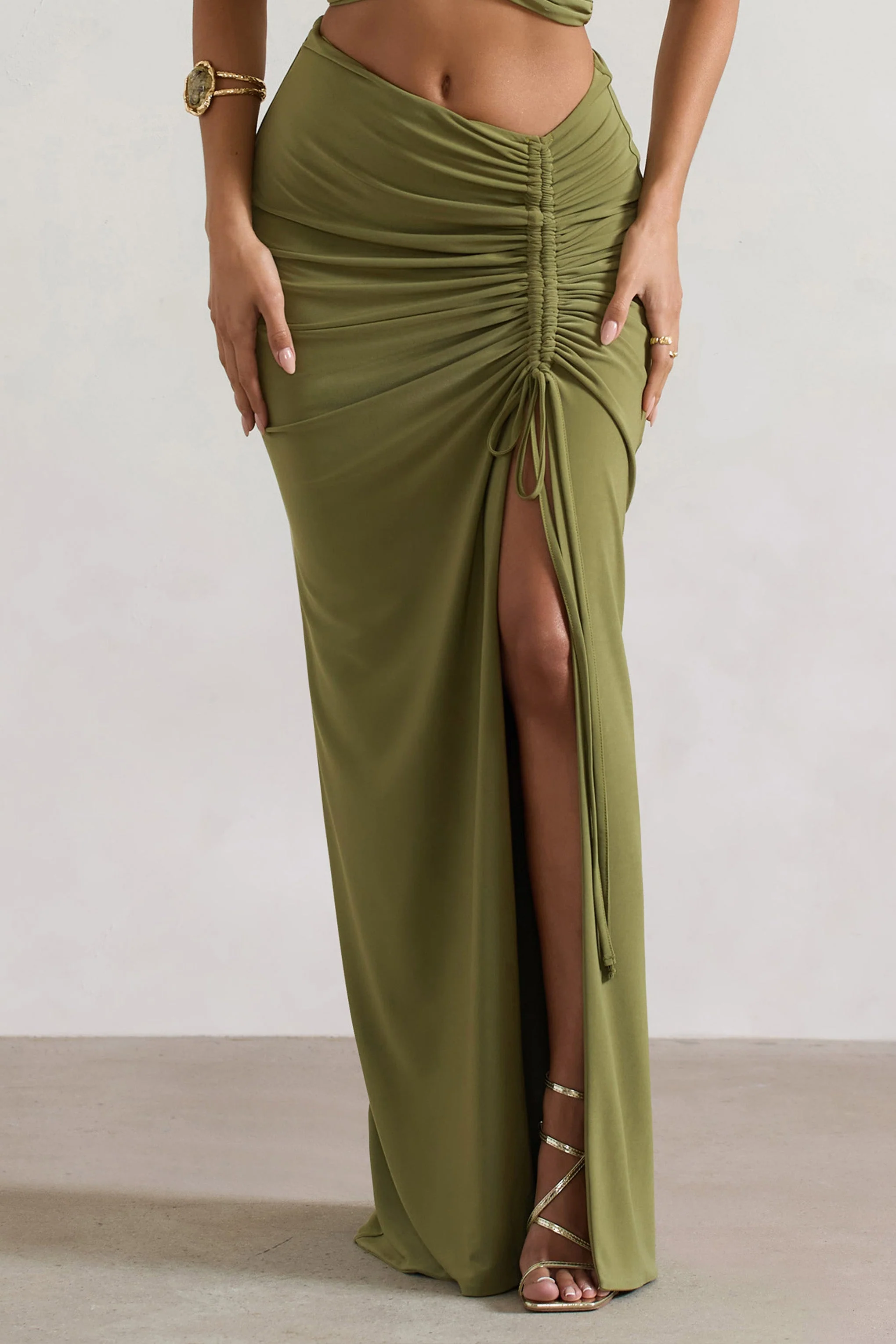 20934-cabo-olive-ruched-split-maxi-skirt-1.webp