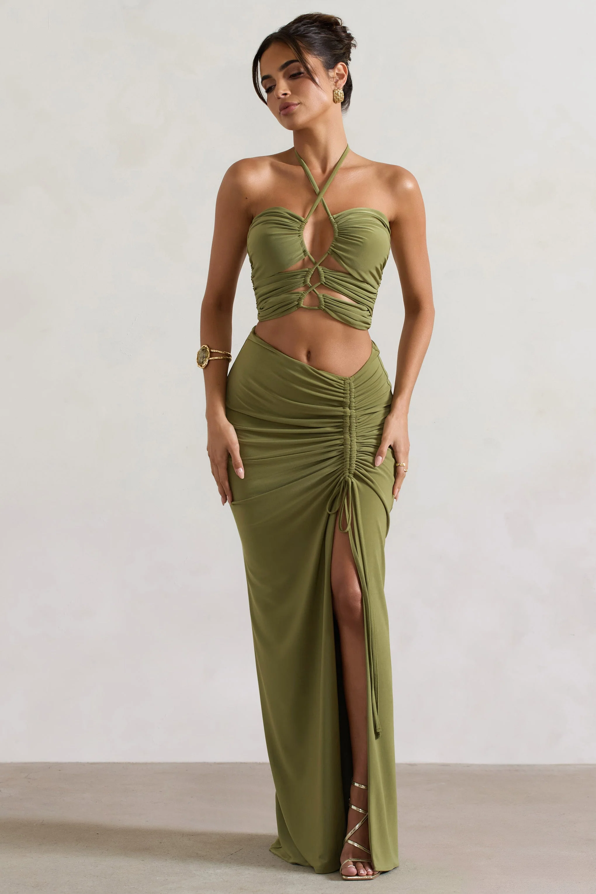 20934-cabo-olive-ruched-split-maxi-skirt-1.webp