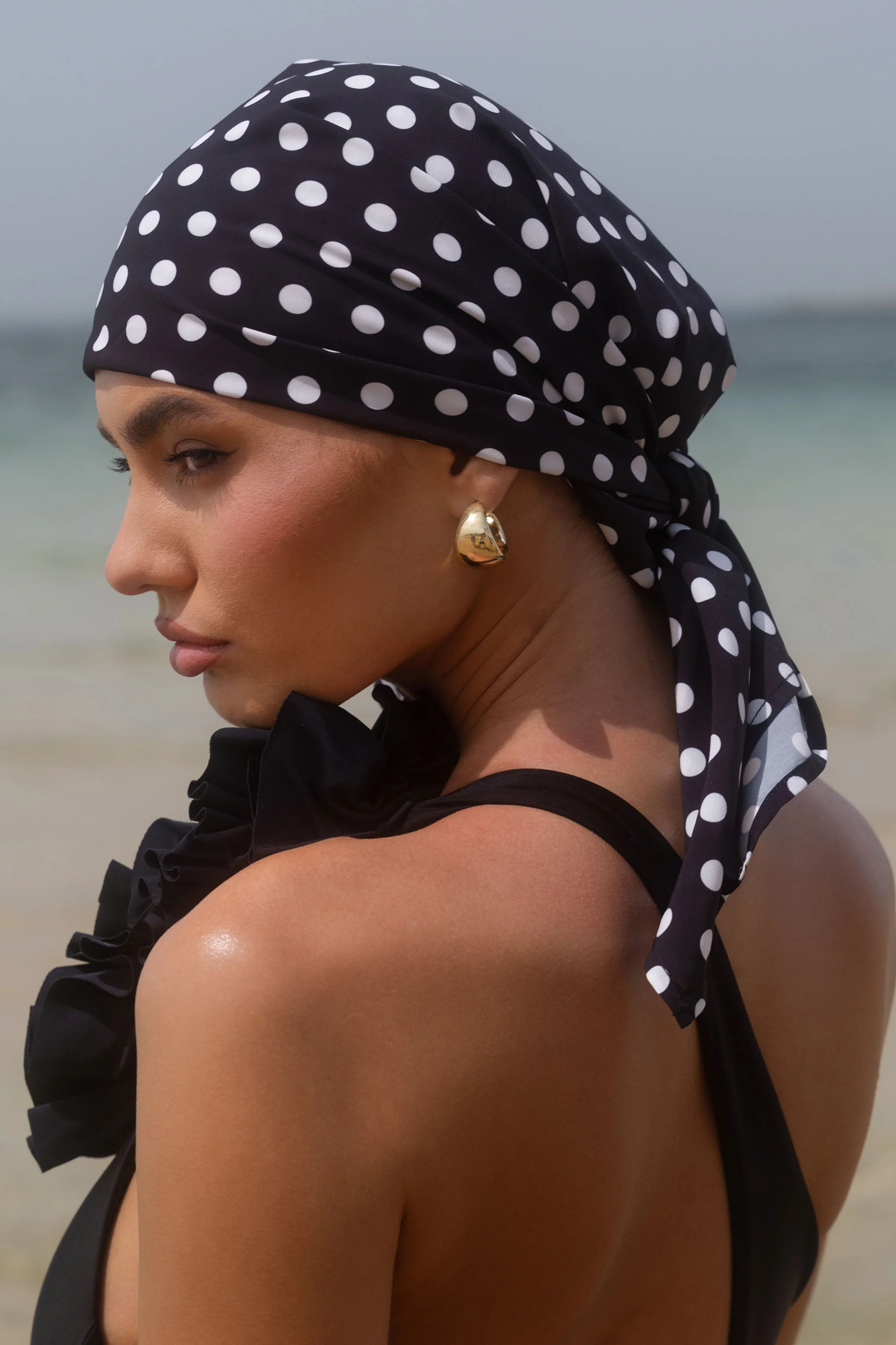 Alara | Black Polka Dot Chiffon Scarf