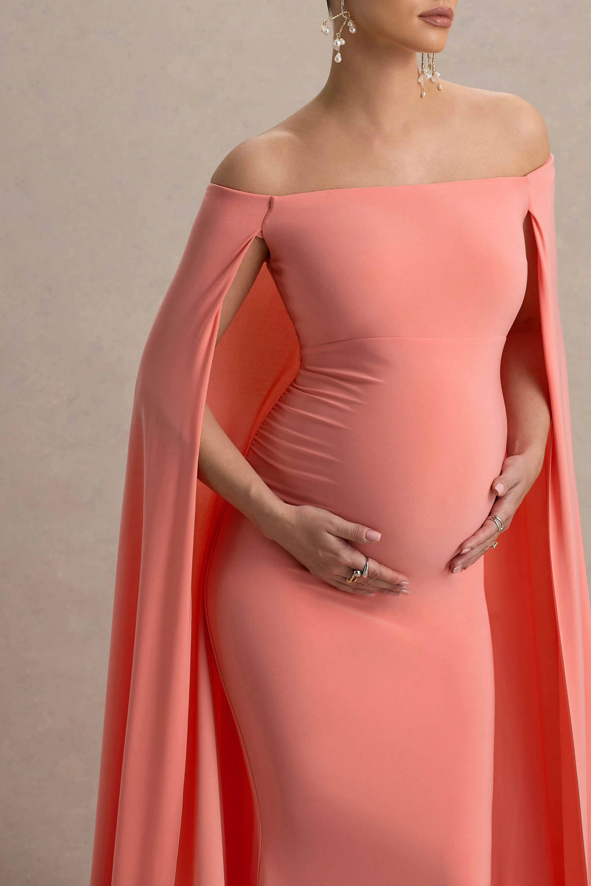 23353-radiance-coral-bardot-maternity-maxi-dress-with-cape-1.webp