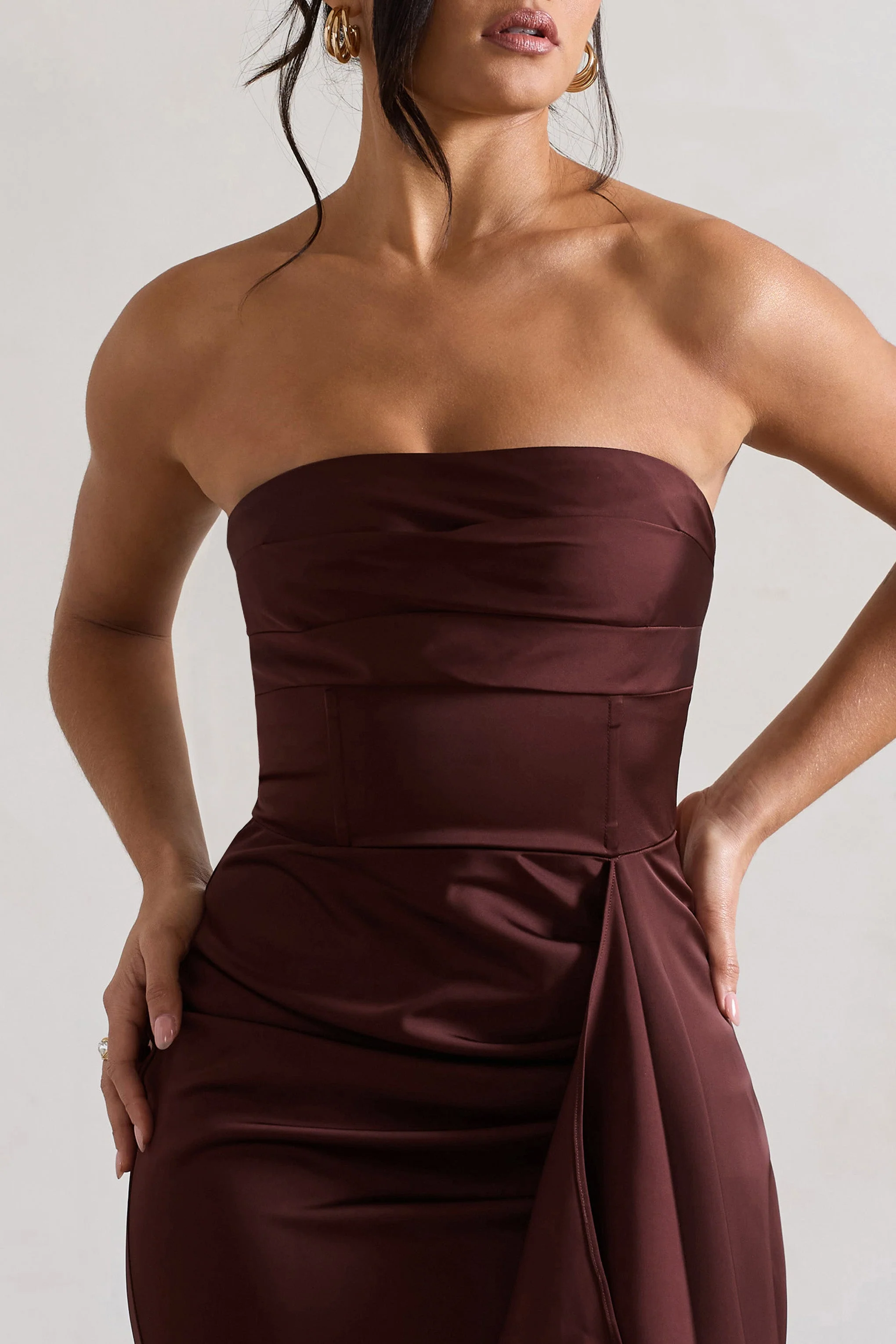 2381-ace-chocolate-brown-satin-bandeau-split-maxi-dress-with-ruffle-drape-1.webp