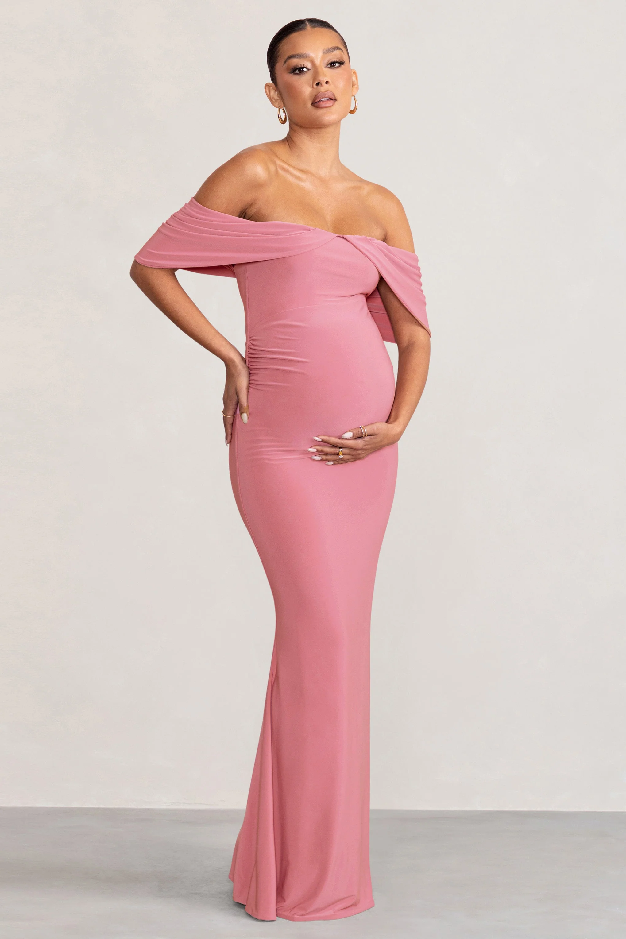 25484-asha-blush-pink-draped-sleeve-bardot-maternity-maxi-dress-1.webp