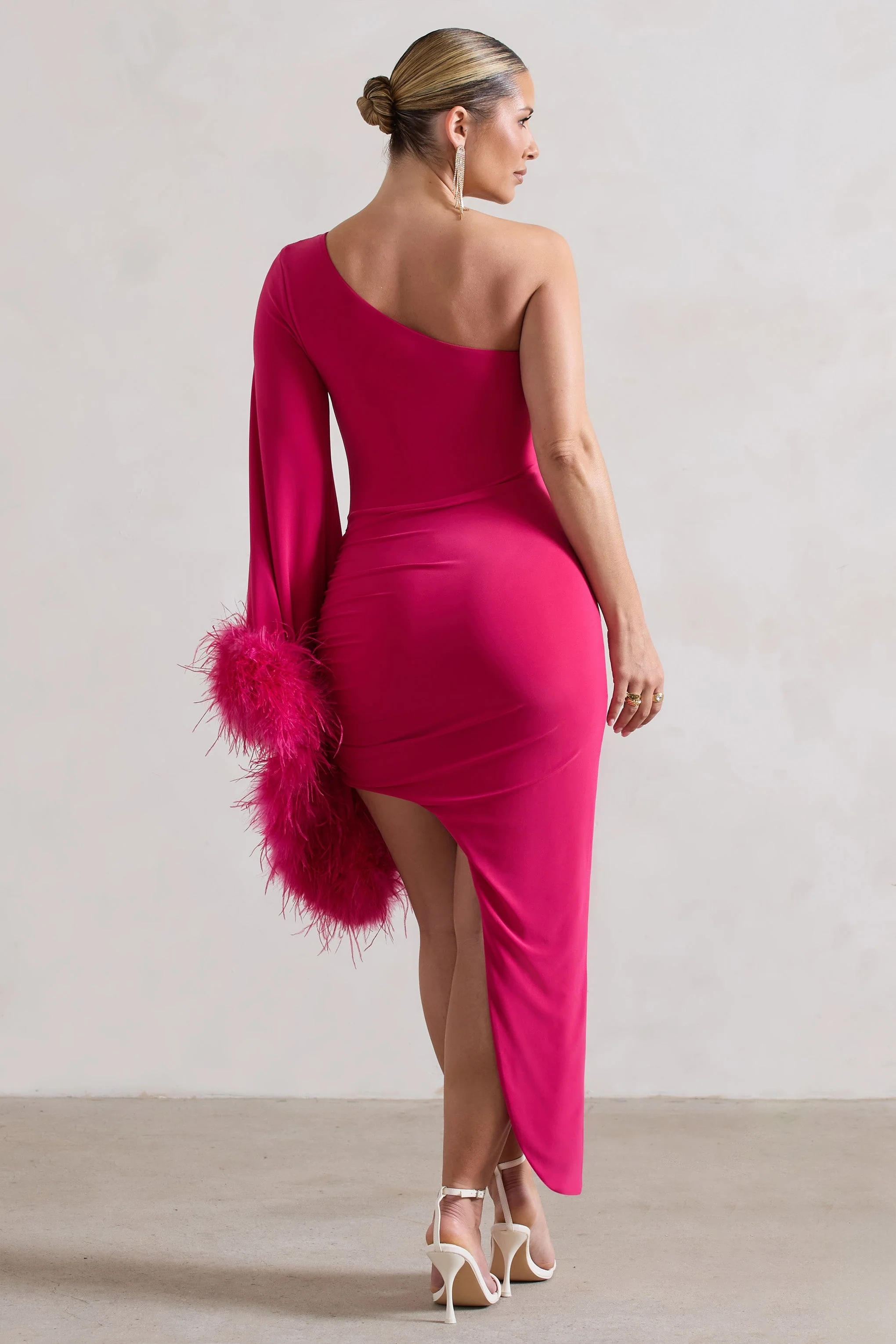 2696-july-dark-pink-asymmetric-one-shoulder-cape-midi-dress-with-feathers-1.webp
