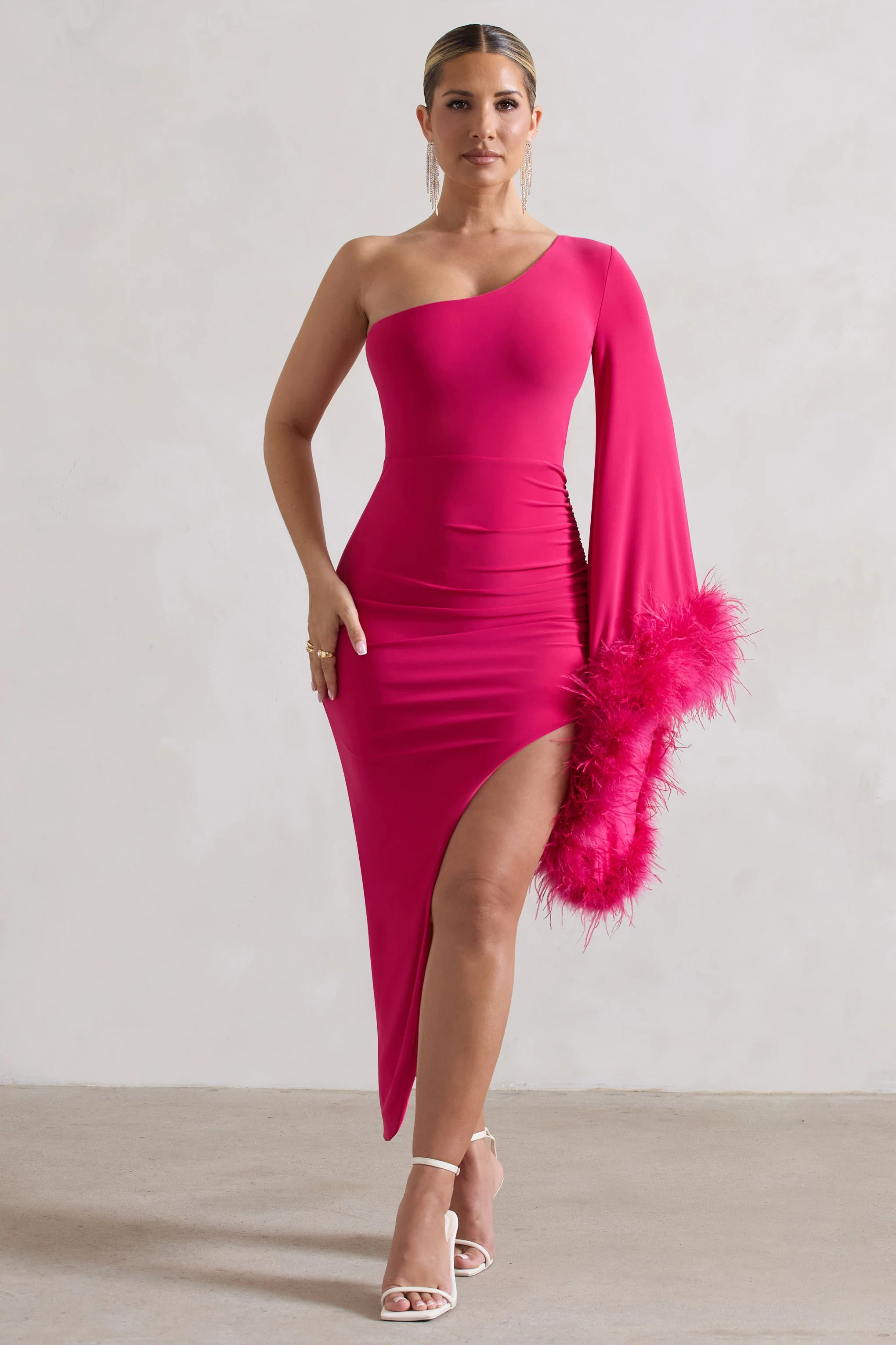2696-july-dark-pink-asymmetric-one-shoulder-cape-midi-dress-with-feathers-1.webp