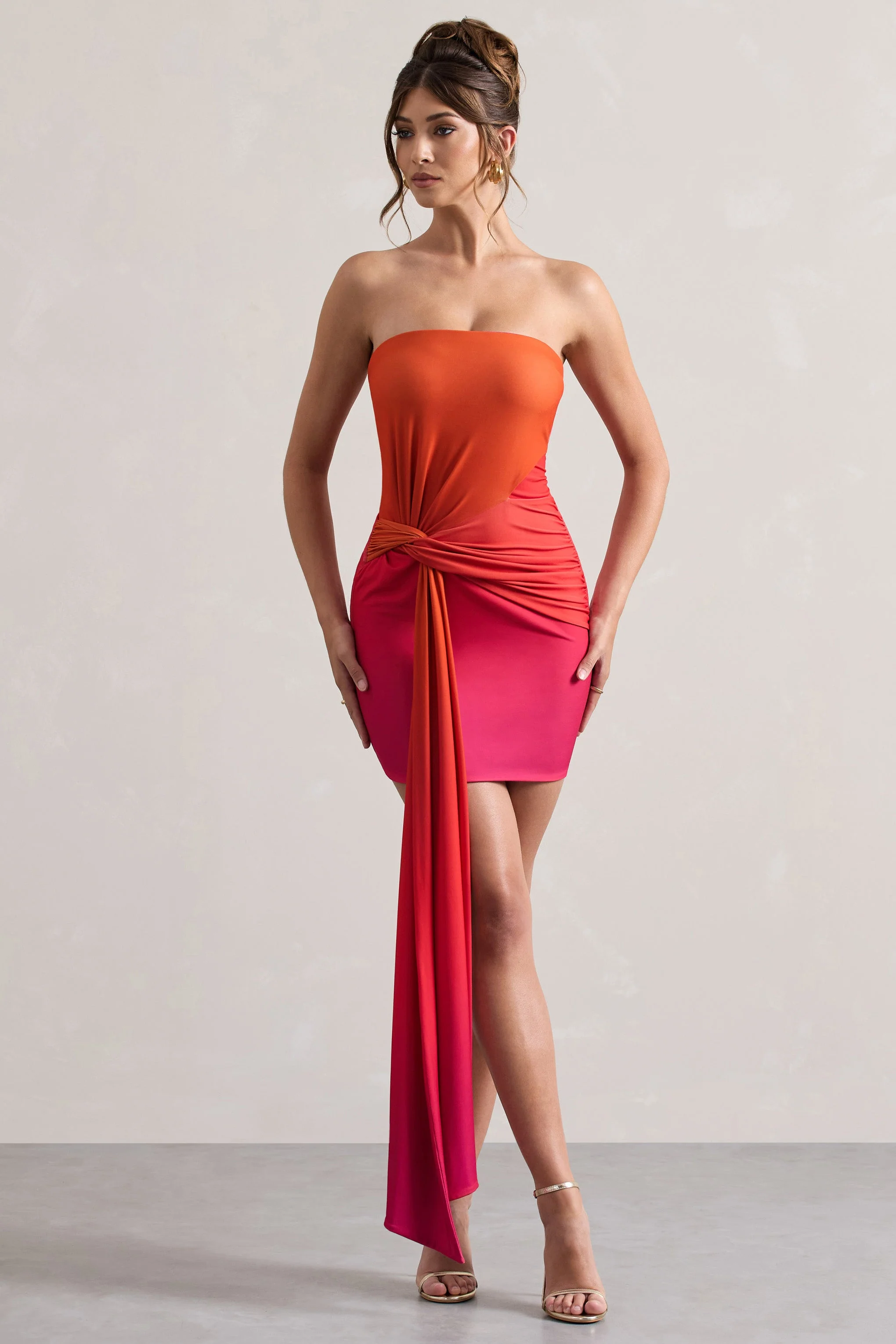 3588-azora-pink-orange-ombre-bandeau-mini-dress-with-twisted-sash-1.webp