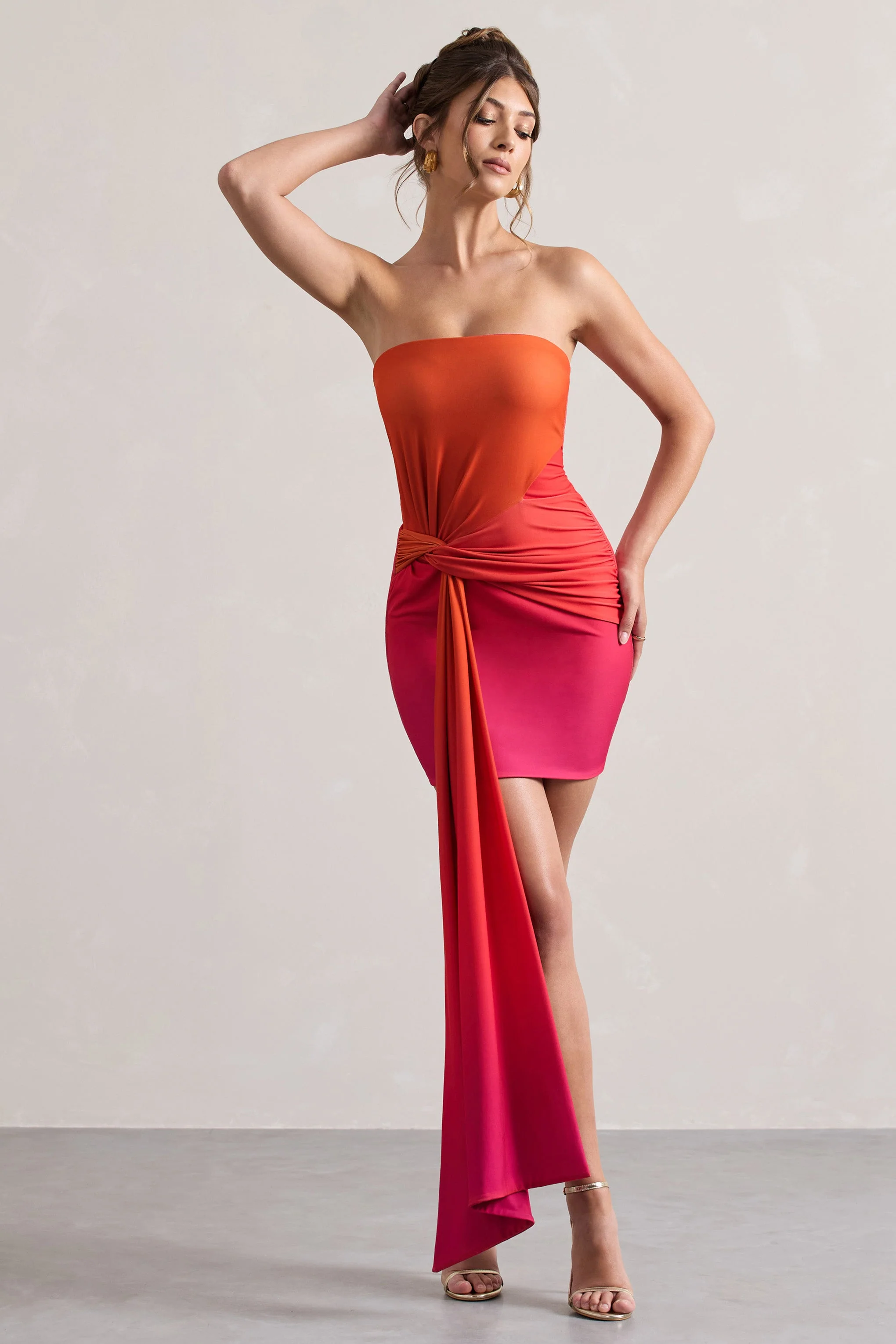 3588-azora-pink-orange-ombre-bandeau-mini-dress-with-twisted-sash-1.webp