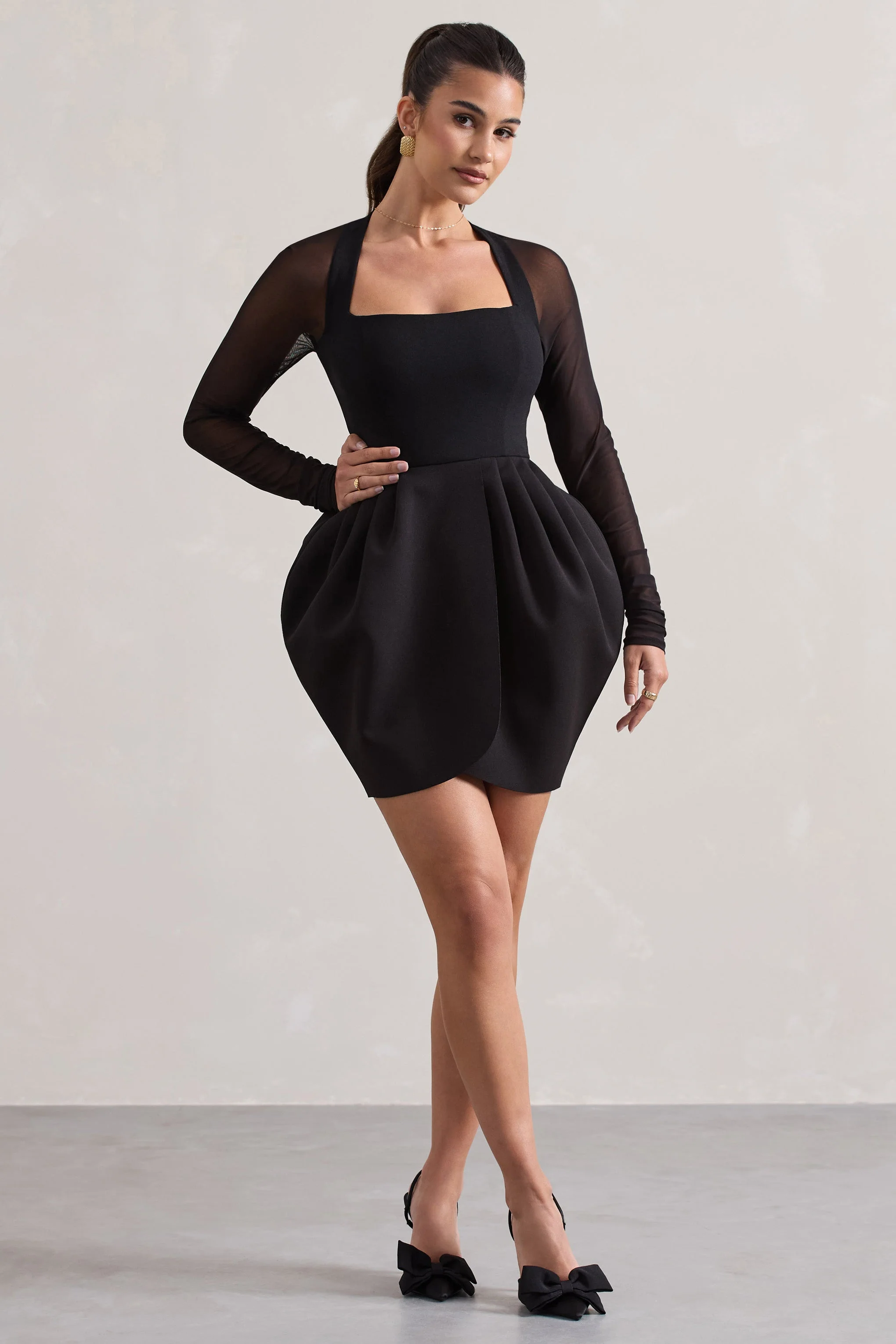 3627-alto-black-square-neck-mini-dress-with-puff-skirt-1.webp