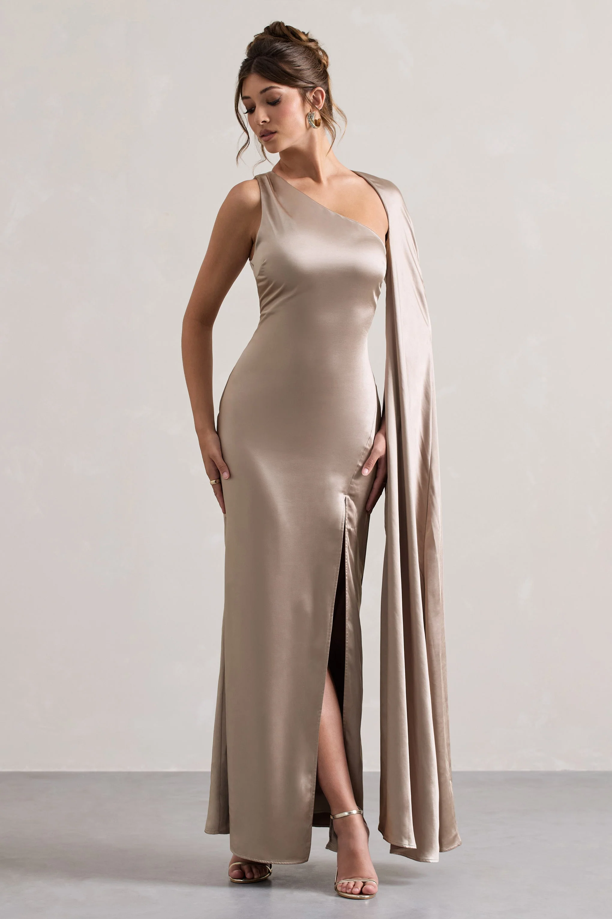 3878-gala-taupe-satin-one-shoulder-cape-sleeve-split-maxi-dress-1.webp