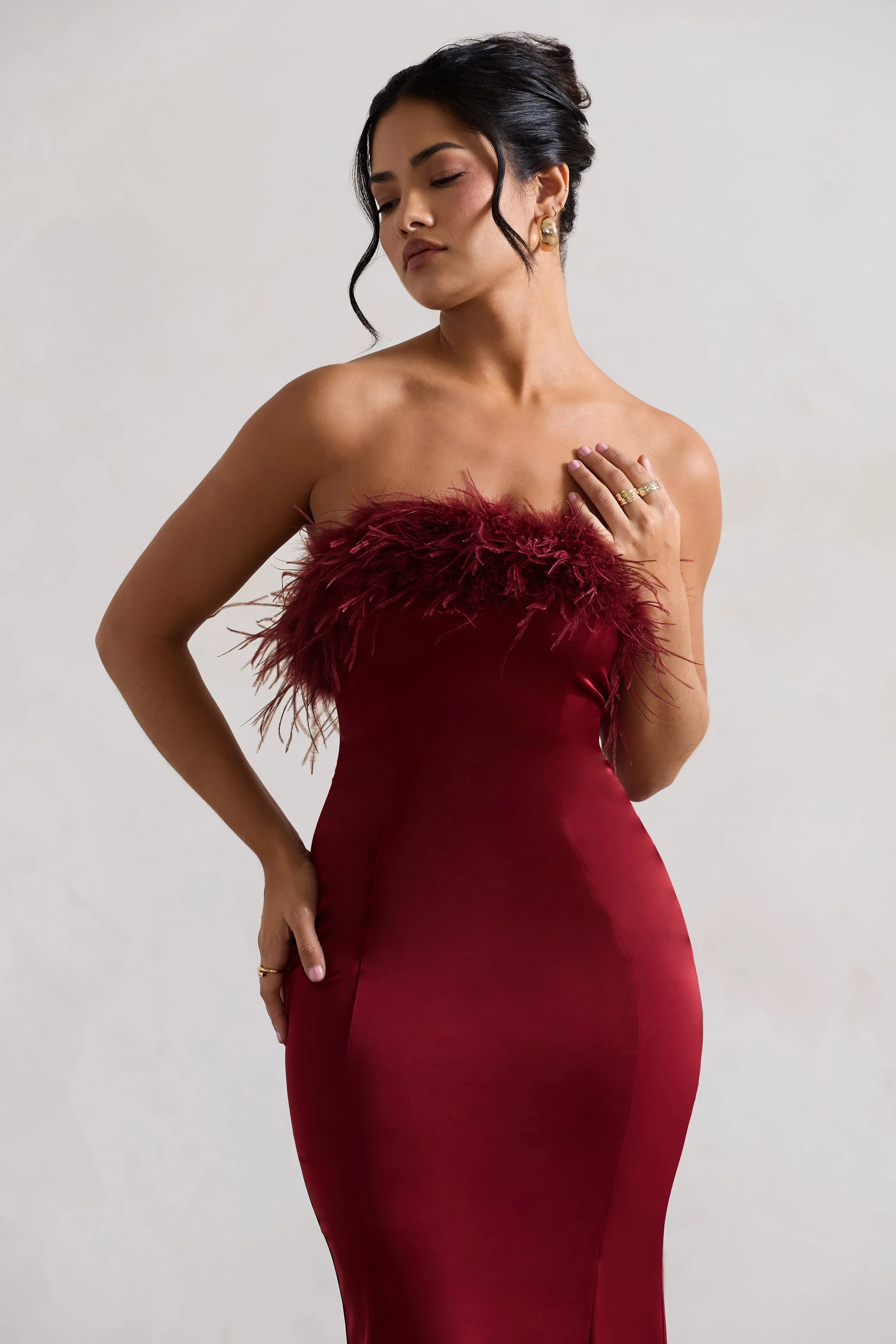 3985-one-and-only-berry-satin-feather-trim-bandeau-midi-dress-1.webp