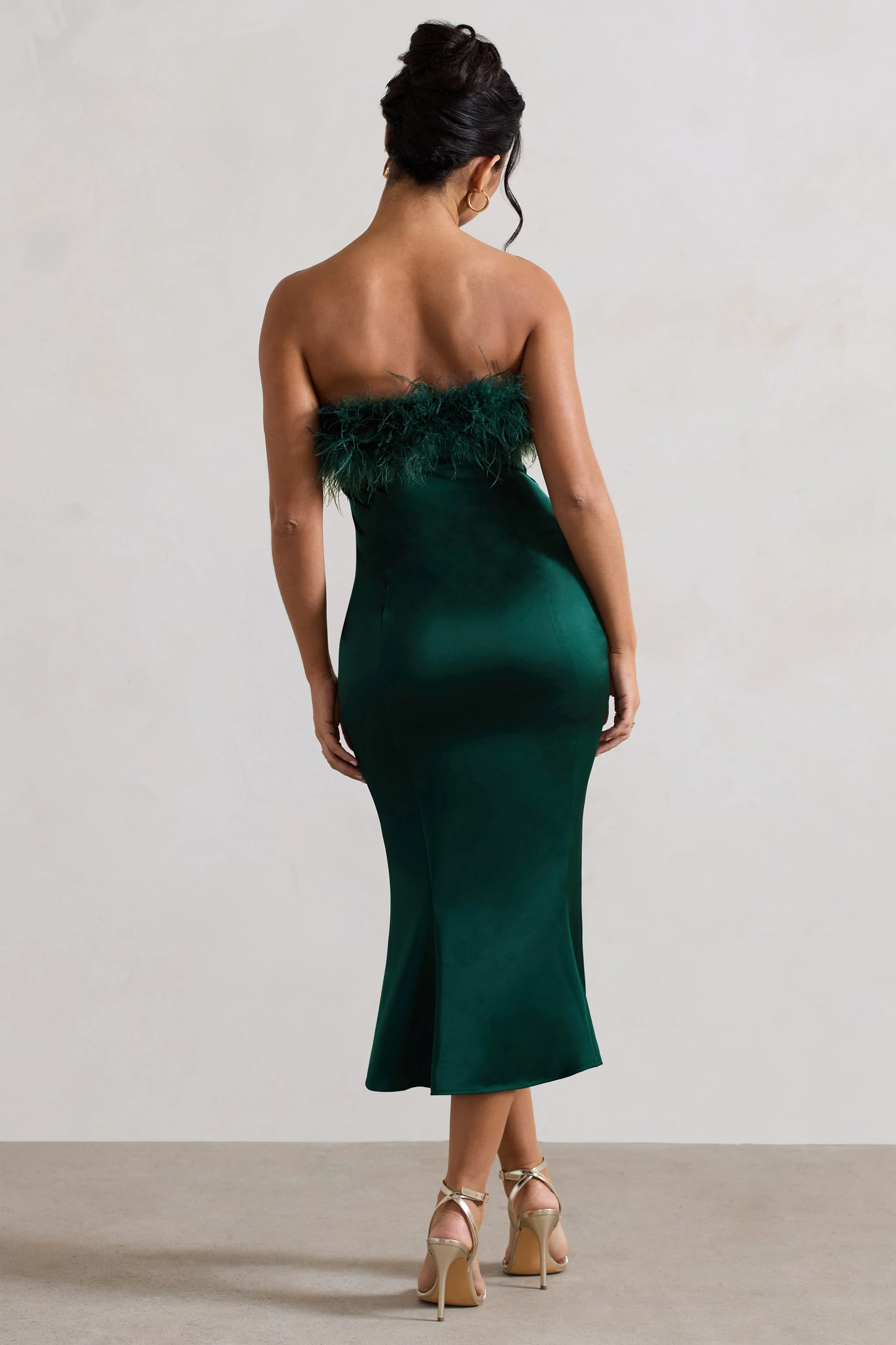 3999-one-and-only-bottle-green-satin-feather-trim-bandeau-midi-dress-1.webp