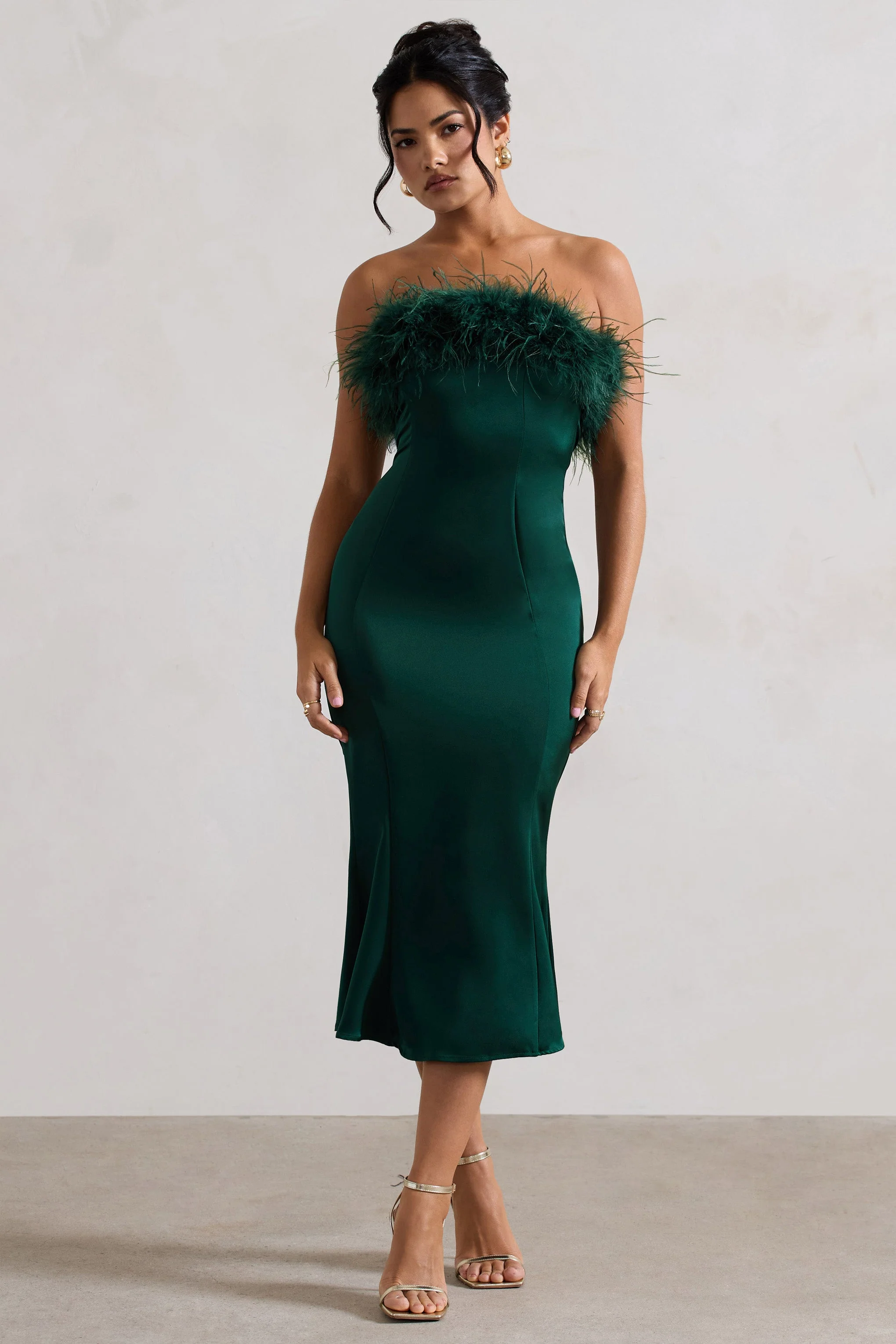 3999-one-and-only-bottle-green-satin-feather-trim-bandeau-midi-dress-1.webp