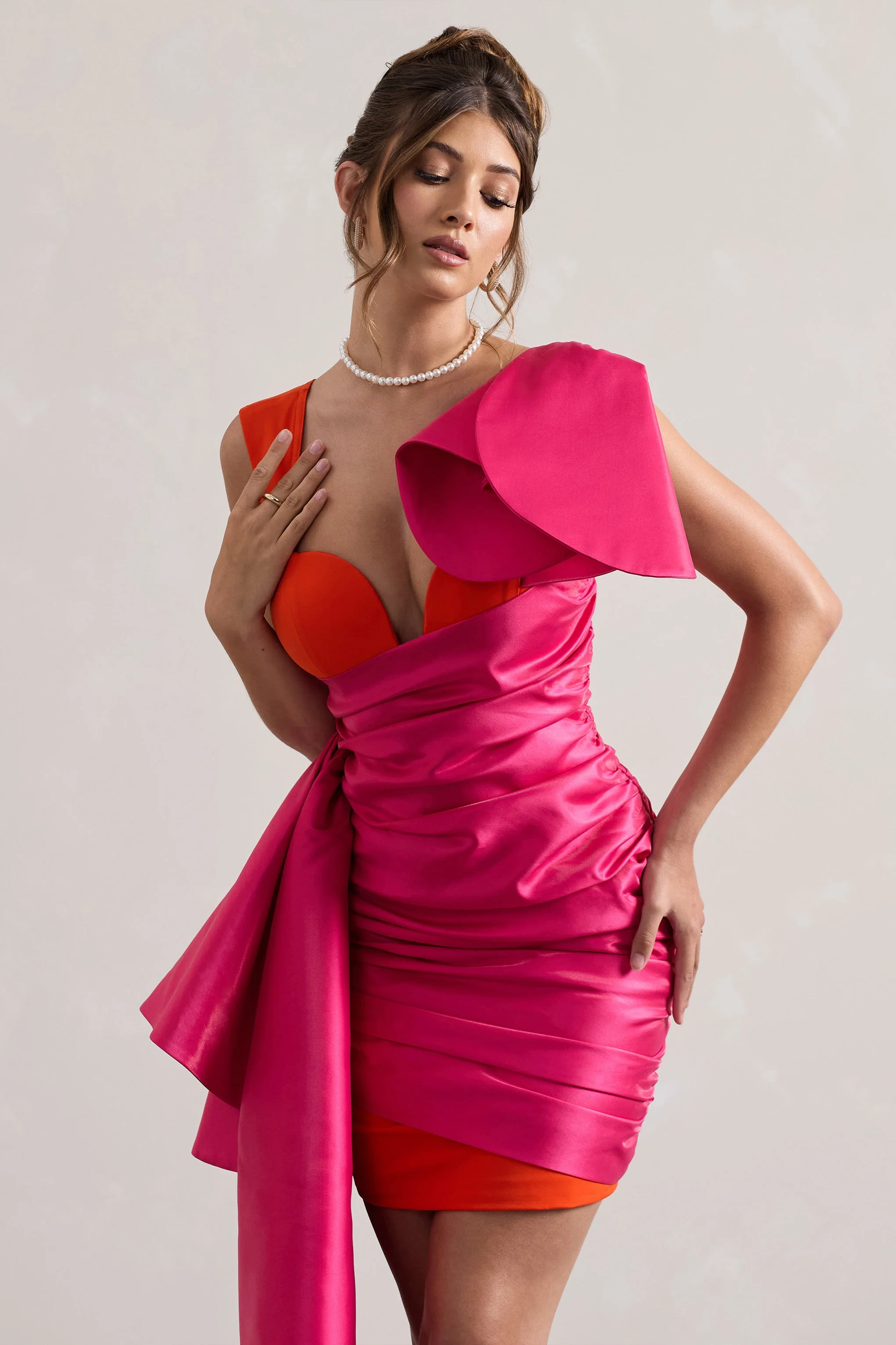 4020-rare-pink-orange-satin-wrap-mini-dress-peplum-drape-1.webp