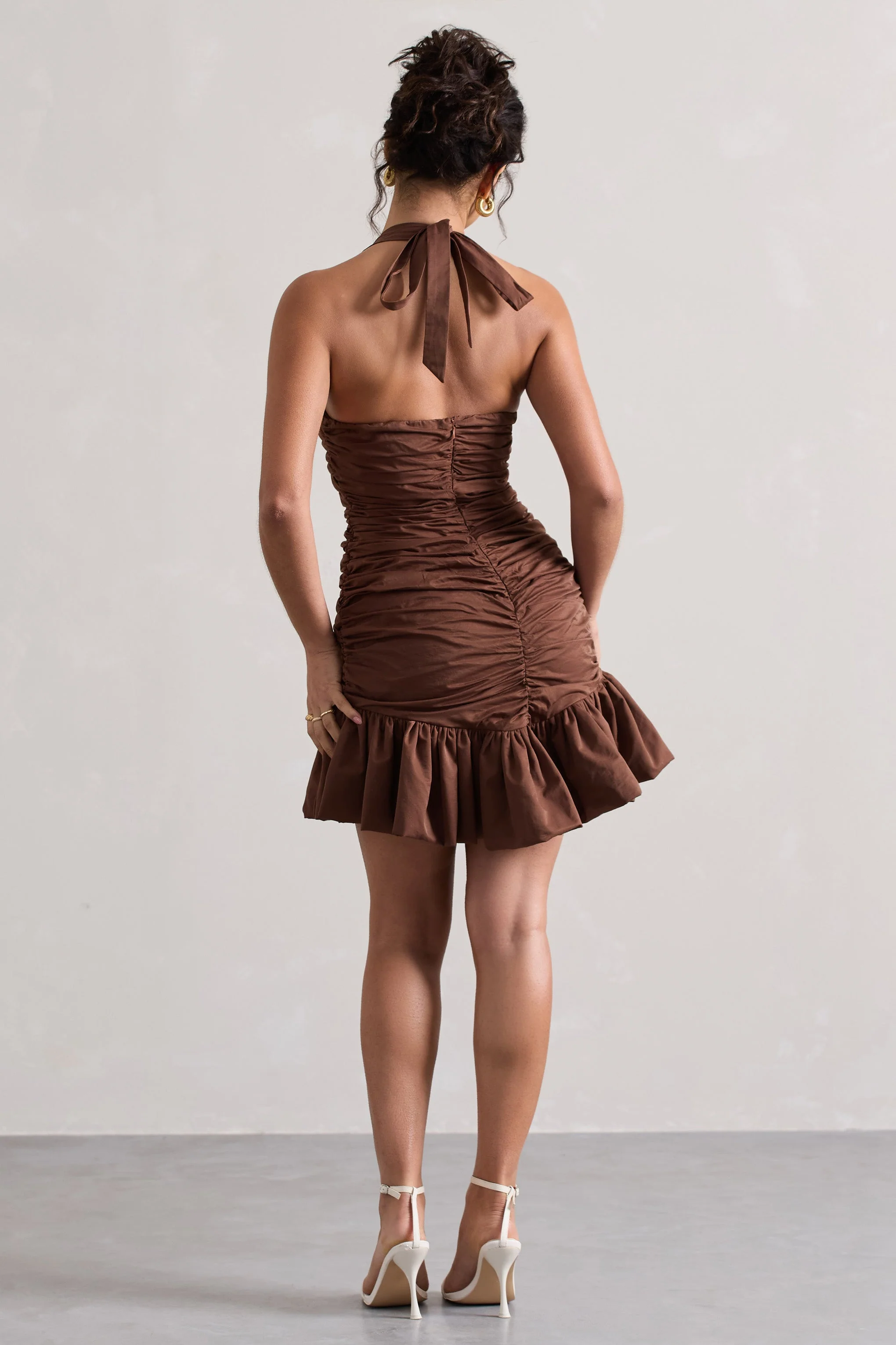 4142-zahra-chocolate-brown-halter-neck-ruched-mini-dress-with-ruffle-hem-1.webp