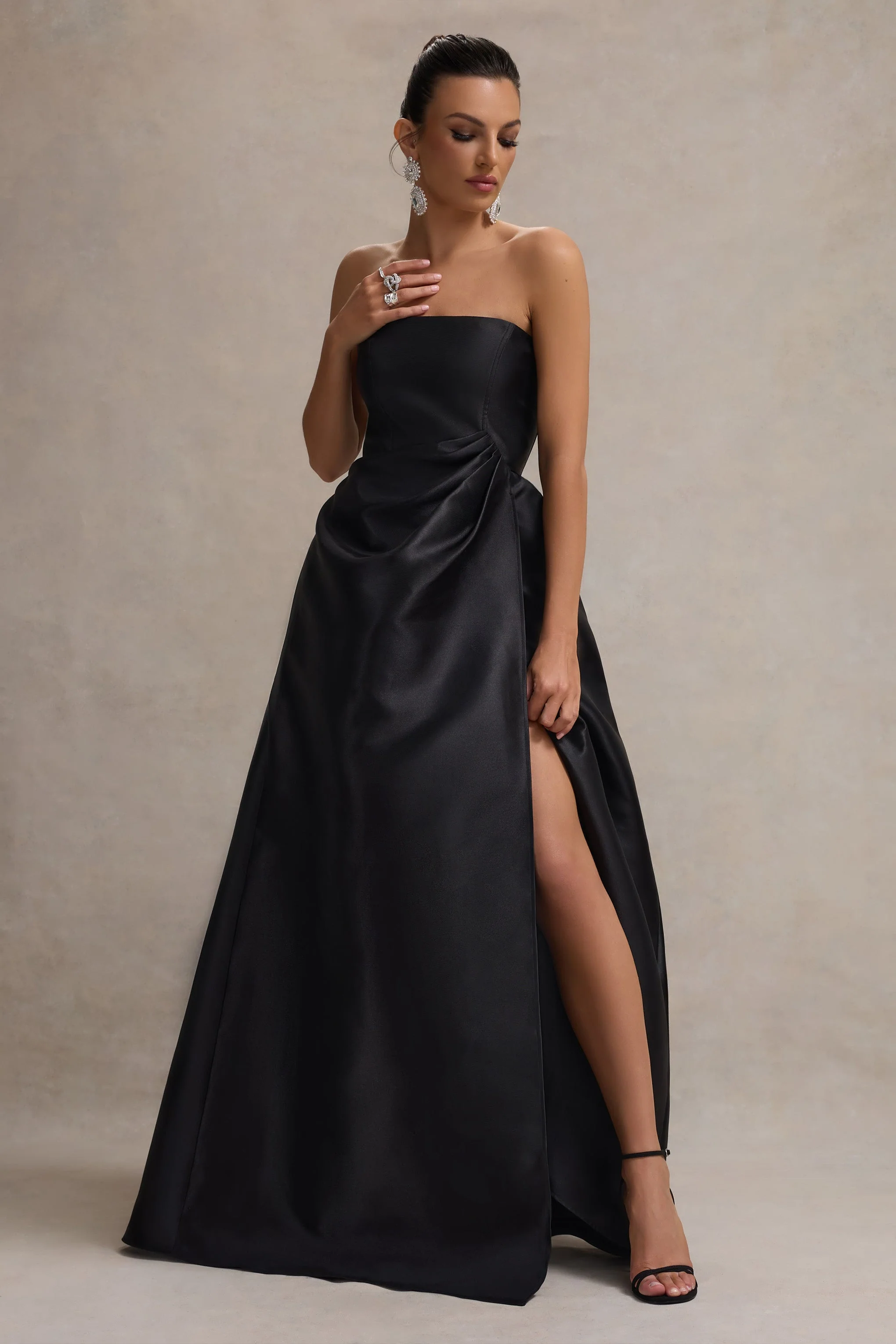 4369-universe-black-bandeau-puff-skirt-split-maxi-dress-1.webp