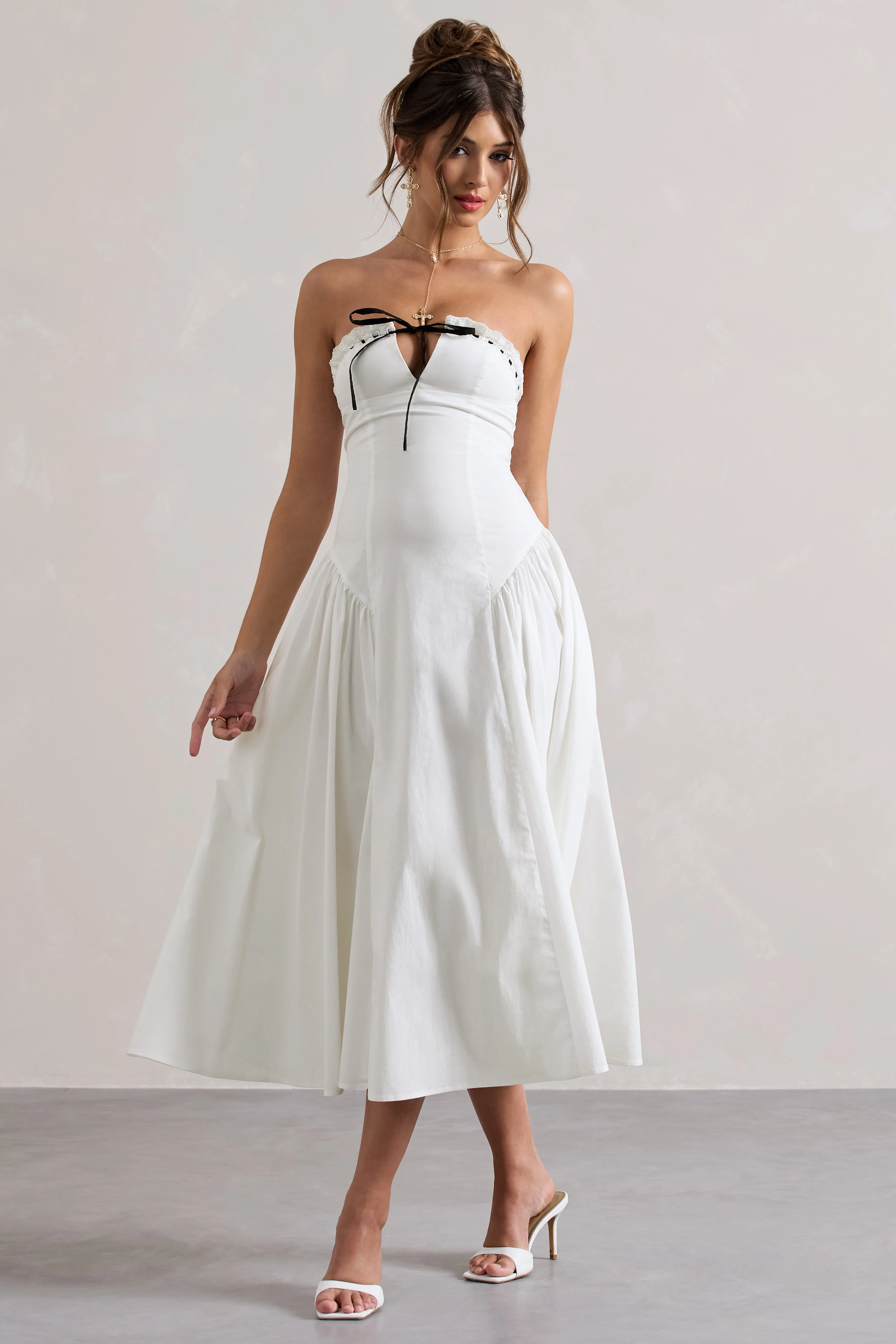 4843-serrenti-white-poplin-strapless-lace-detail-midi-dress-with-volume-skirt-1.webp