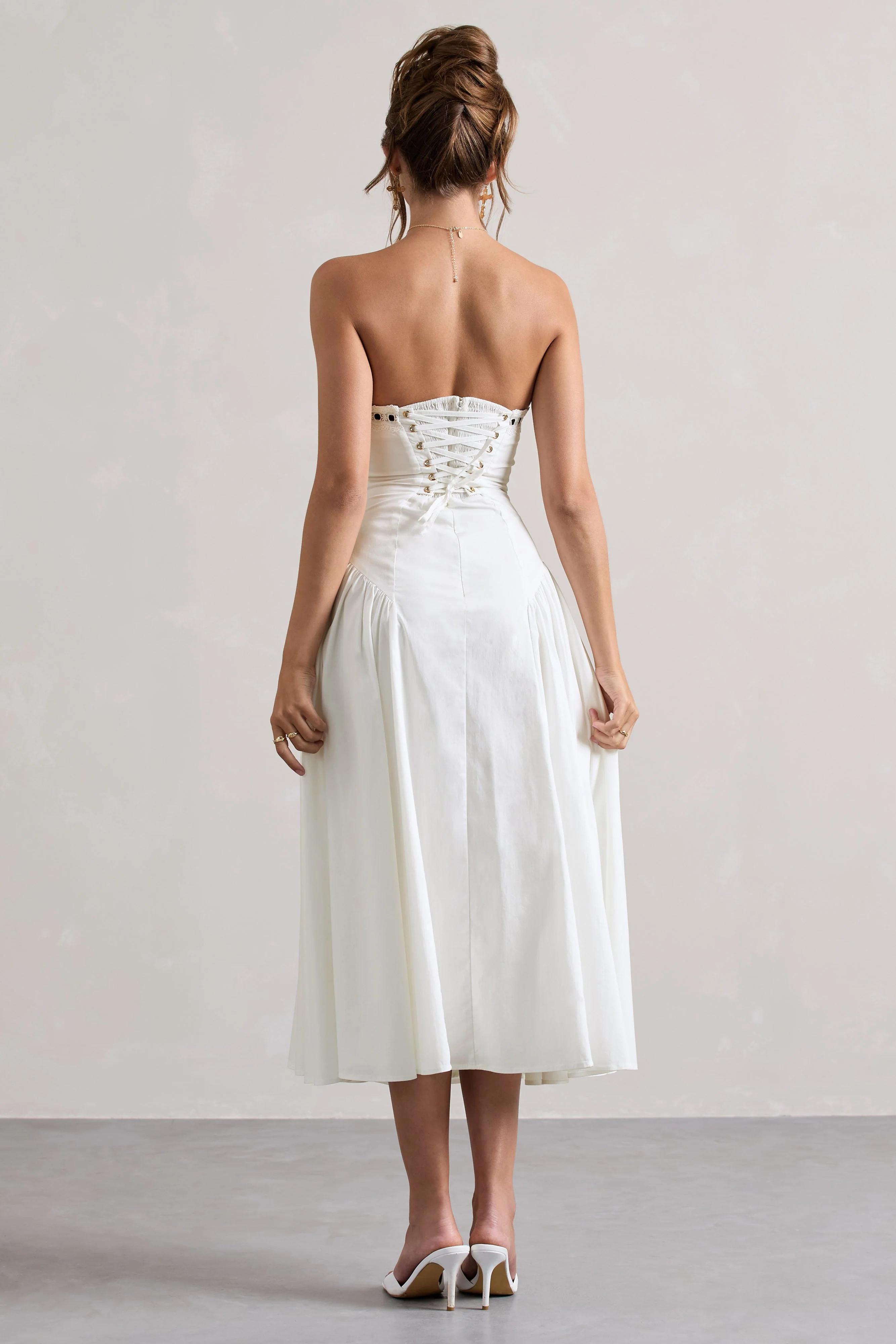 4843-serrenti-white-poplin-strapless-lace-detail-midi-dress-with-volume-skirt-1.webp