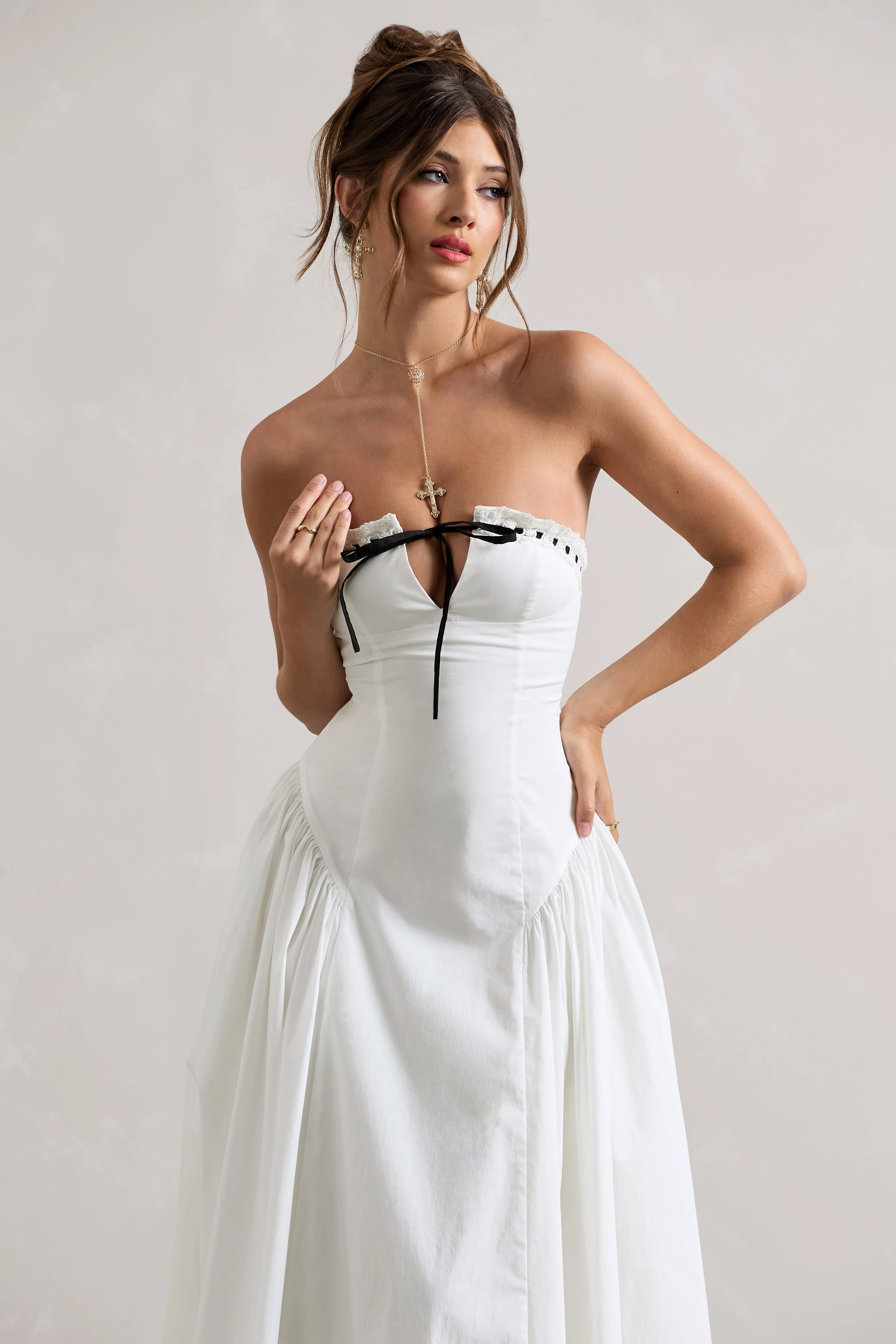 4843-serrenti-white-poplin-strapless-lace-detail-midi-dress-with-volume-skirt-1.webp