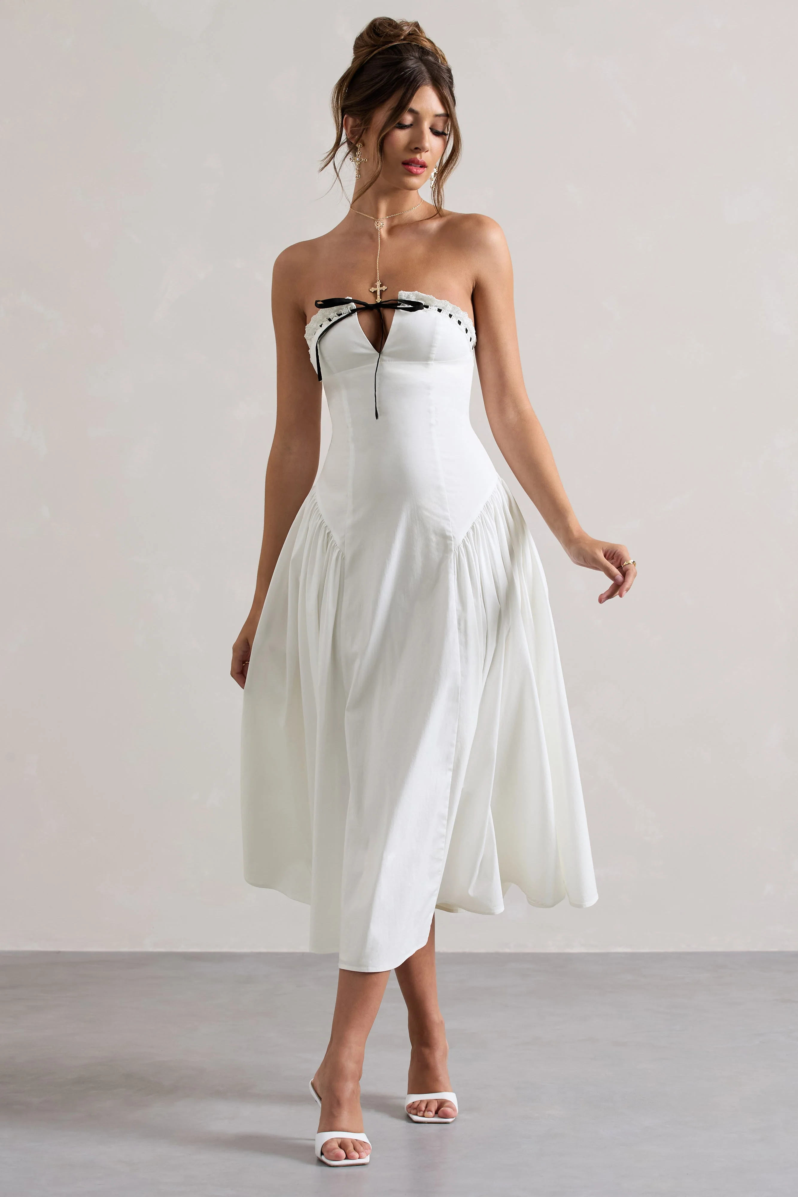 4843-serrenti-white-poplin-strapless-lace-detail-midi-dress-with-volume-skirt-1.webp