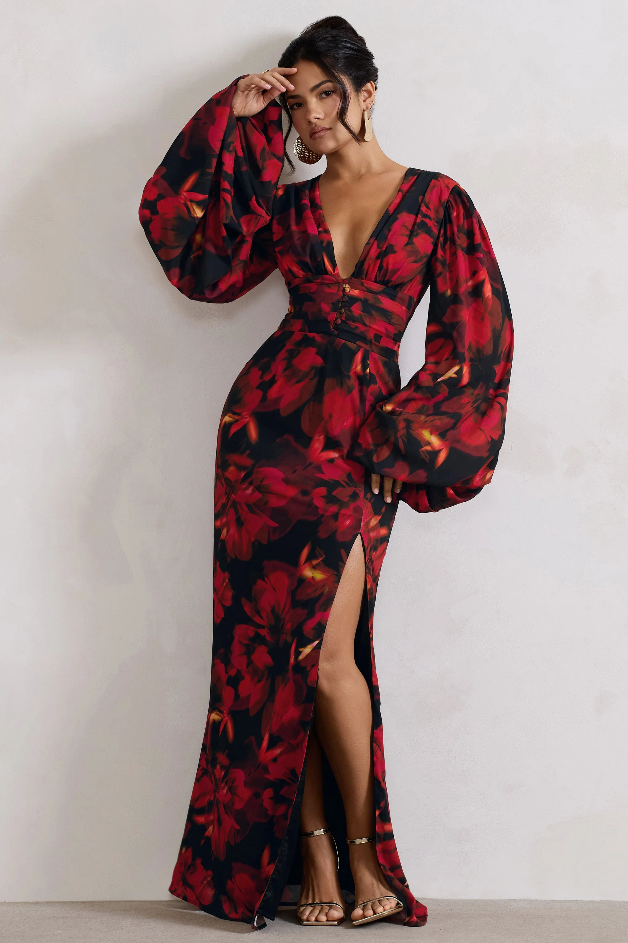 5098-casarile-red-floral-print-v-neck-balloon-sleeve-maxi-dress-1.webp